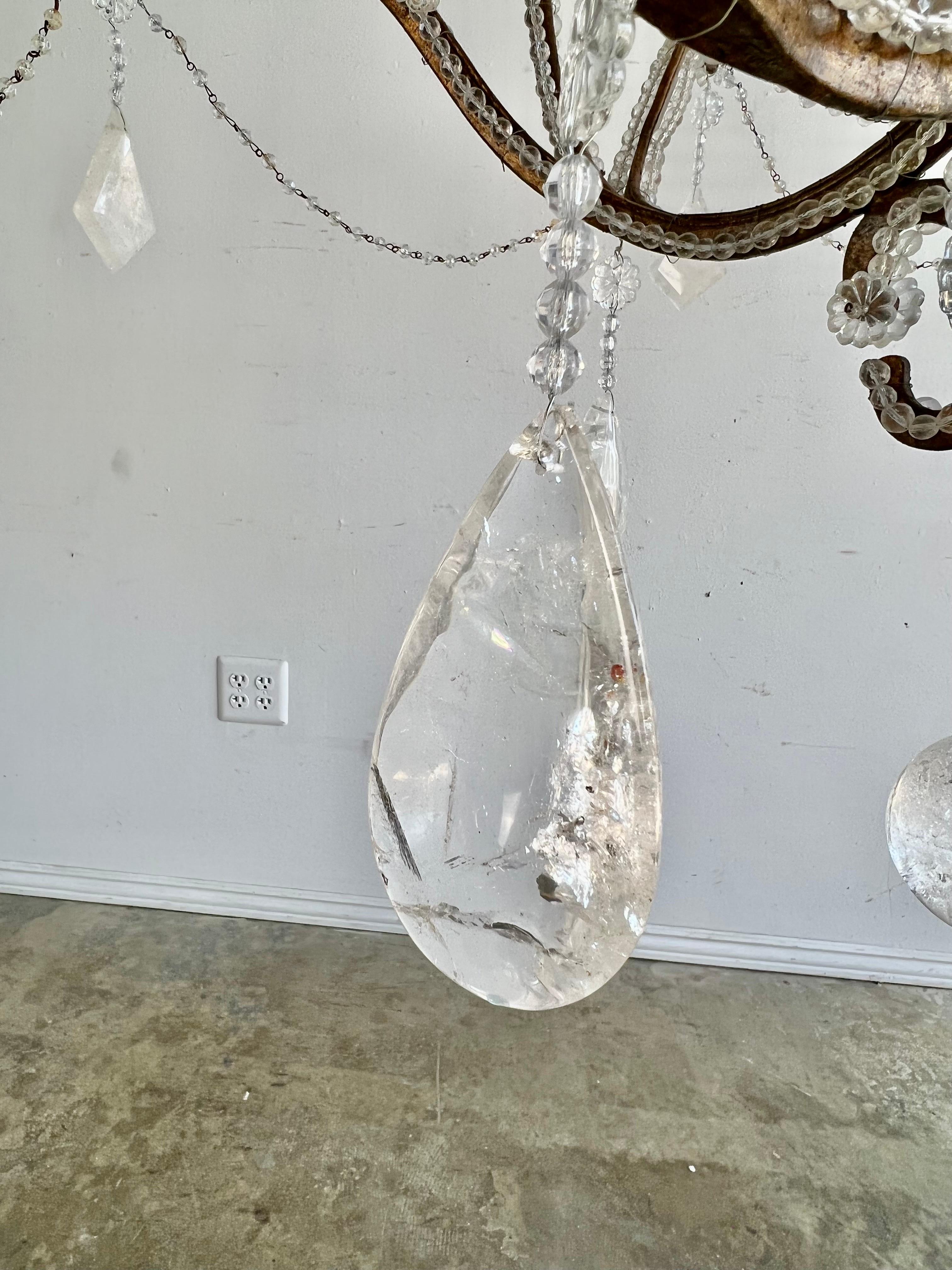 Monumental Wrought Iron & Rock Crystal Chandelier For Sale 8