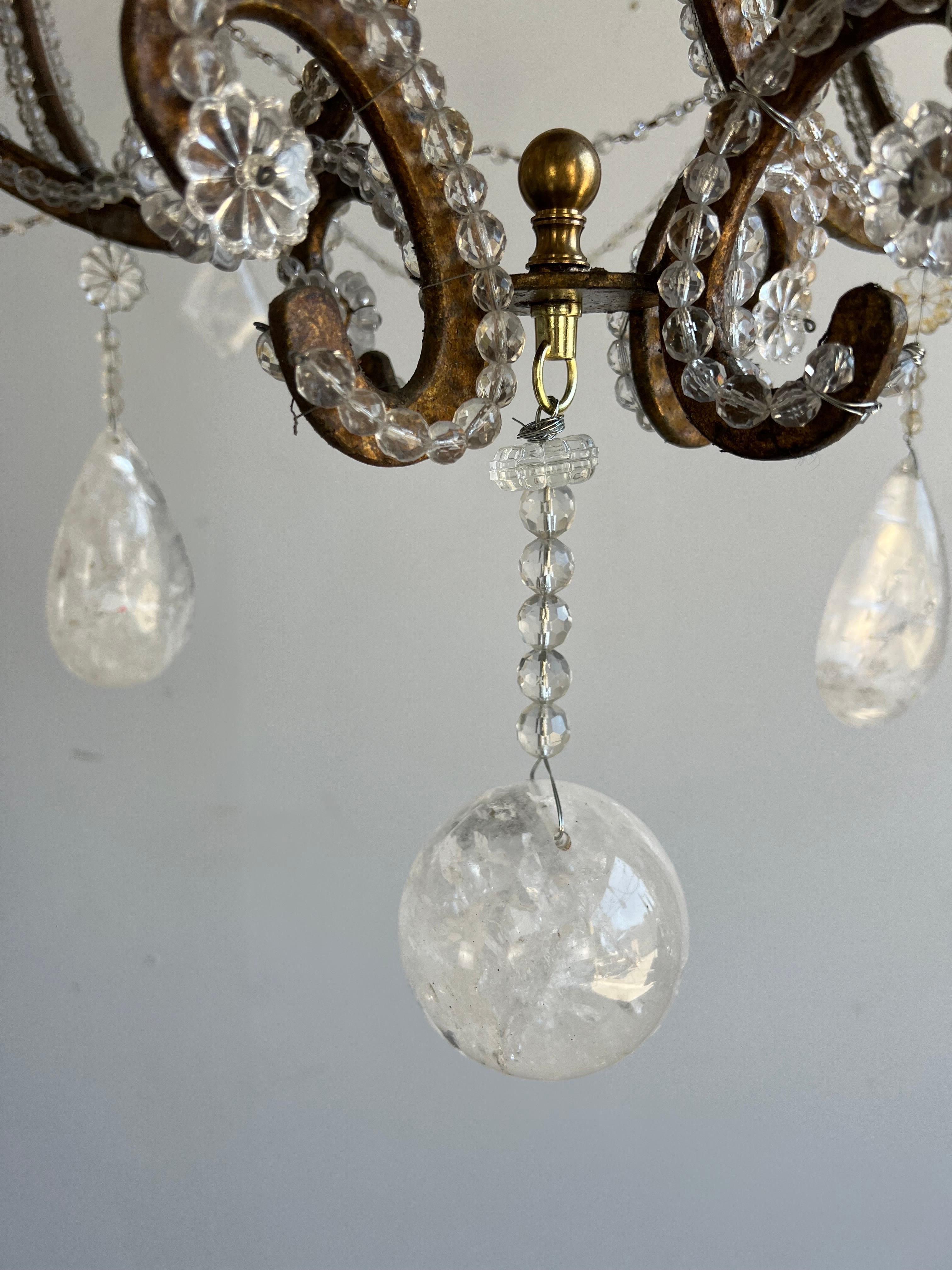 American Monumental Wrought Iron & Rock Crystal Chandelier For Sale