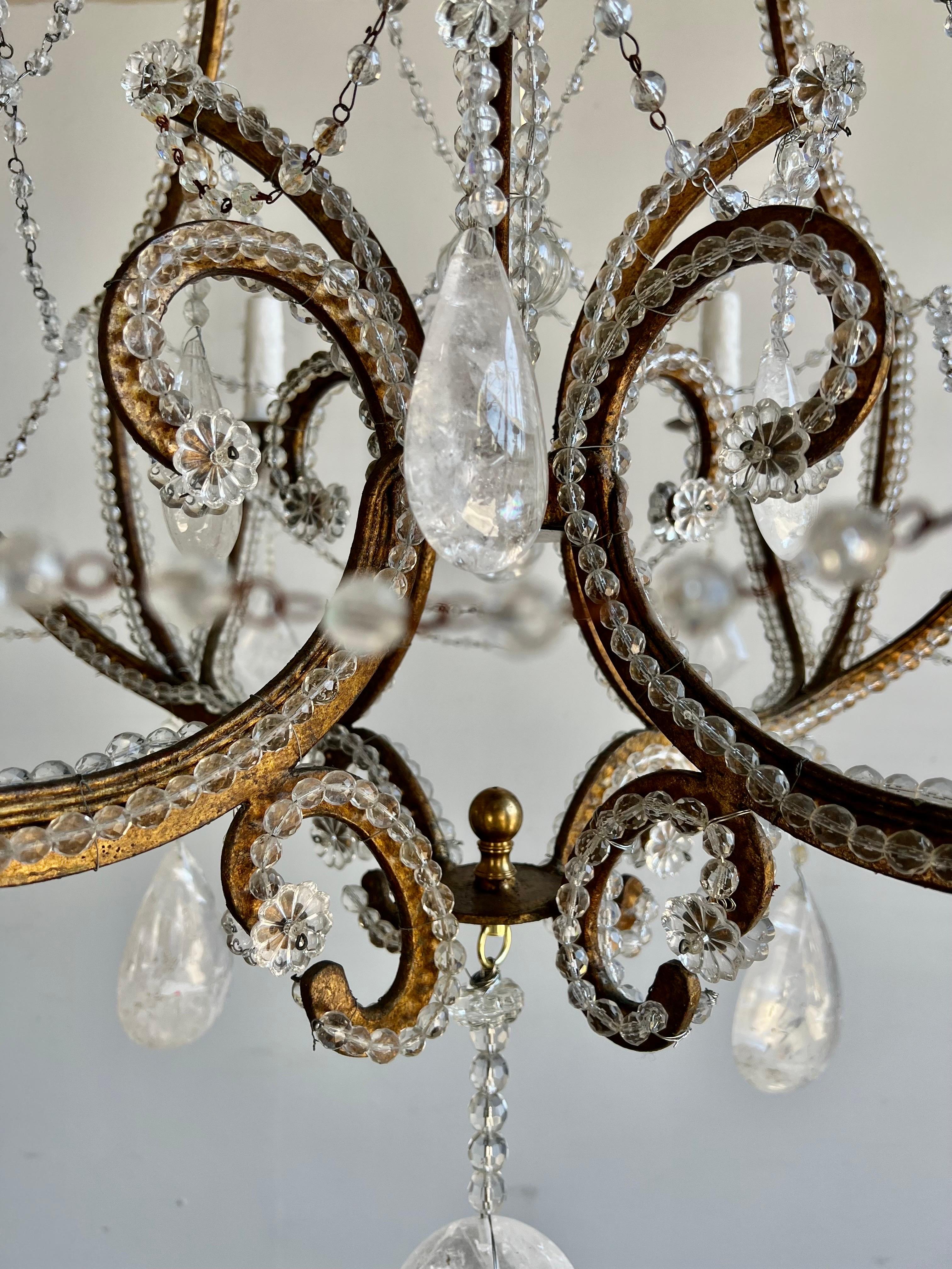 Monumental Wrought Iron & Rock Crystal Chandelier In Excellent Condition For Sale In Los Angeles, CA