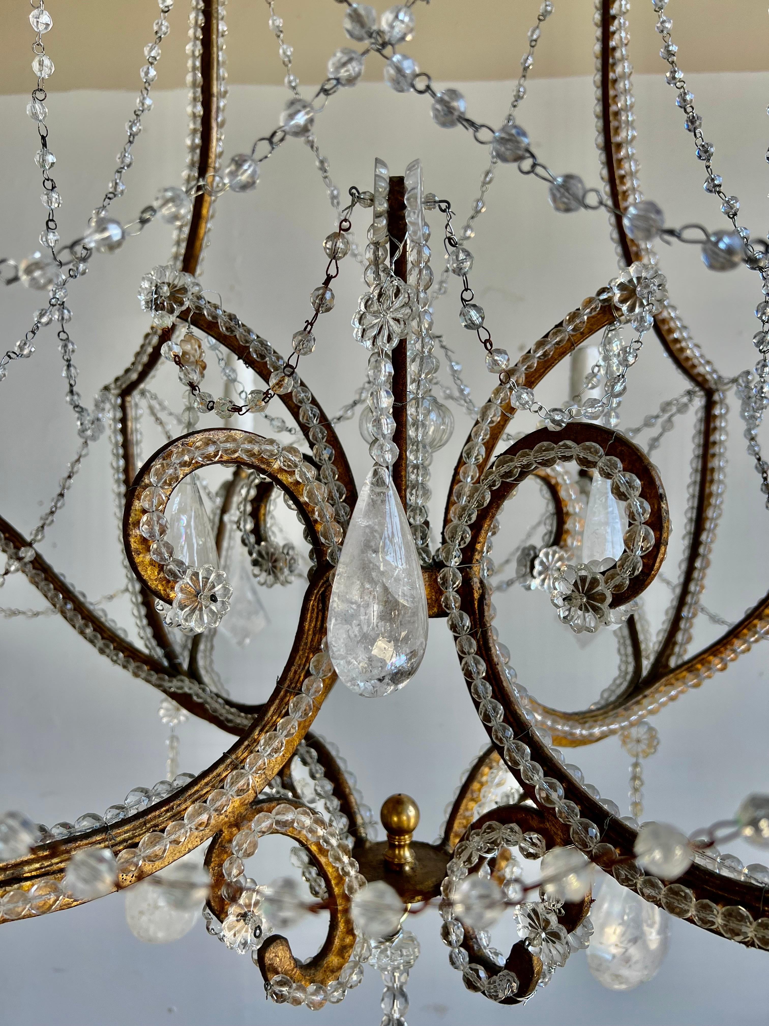 20th Century Monumental Wrought Iron & Rock Crystal Chandelier For Sale