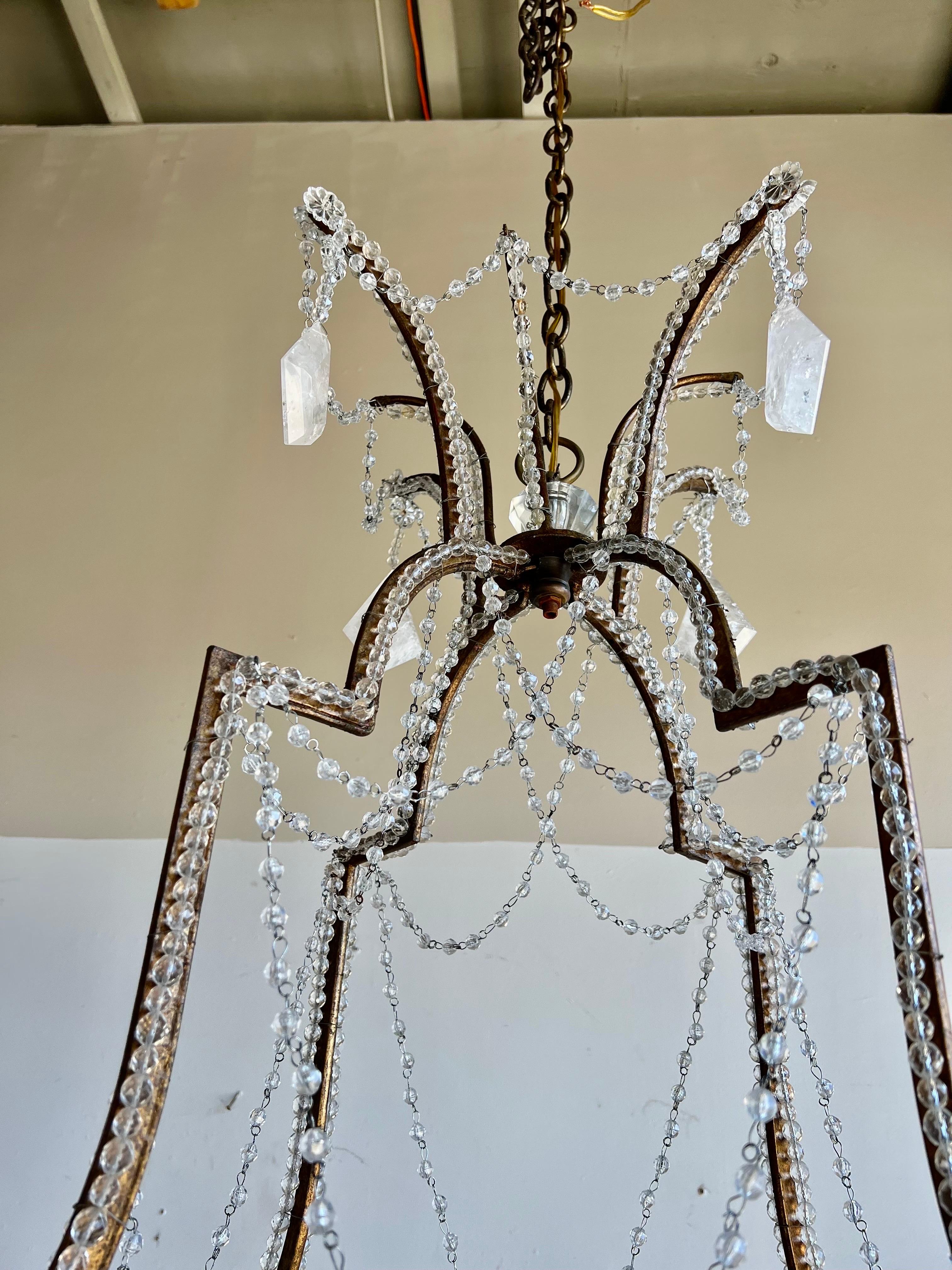 Monumental Wrought Iron & Rock Crystal Chandelier For Sale 1