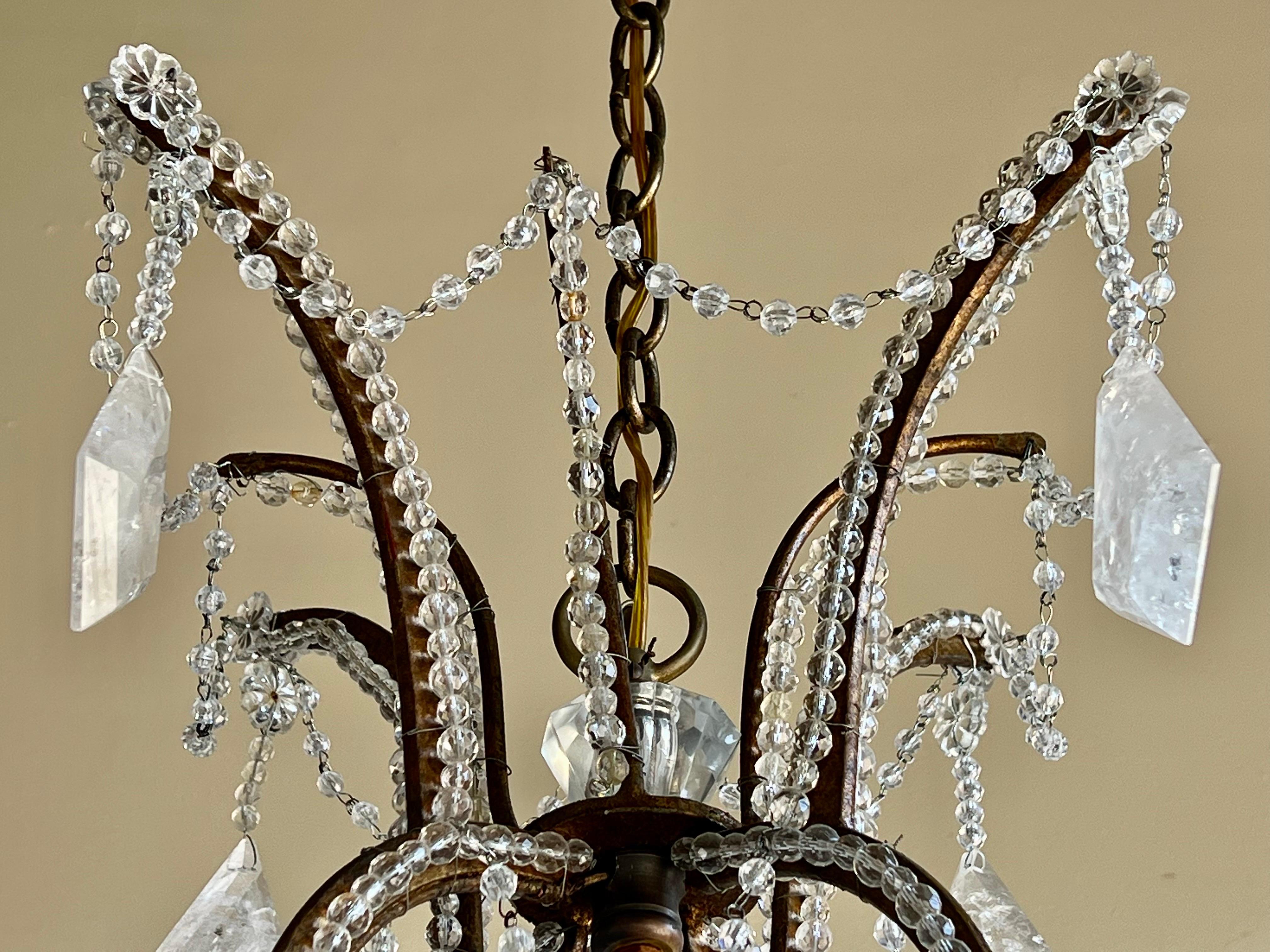 Monumental Wrought Iron & Rock Crystal Chandelier For Sale 2