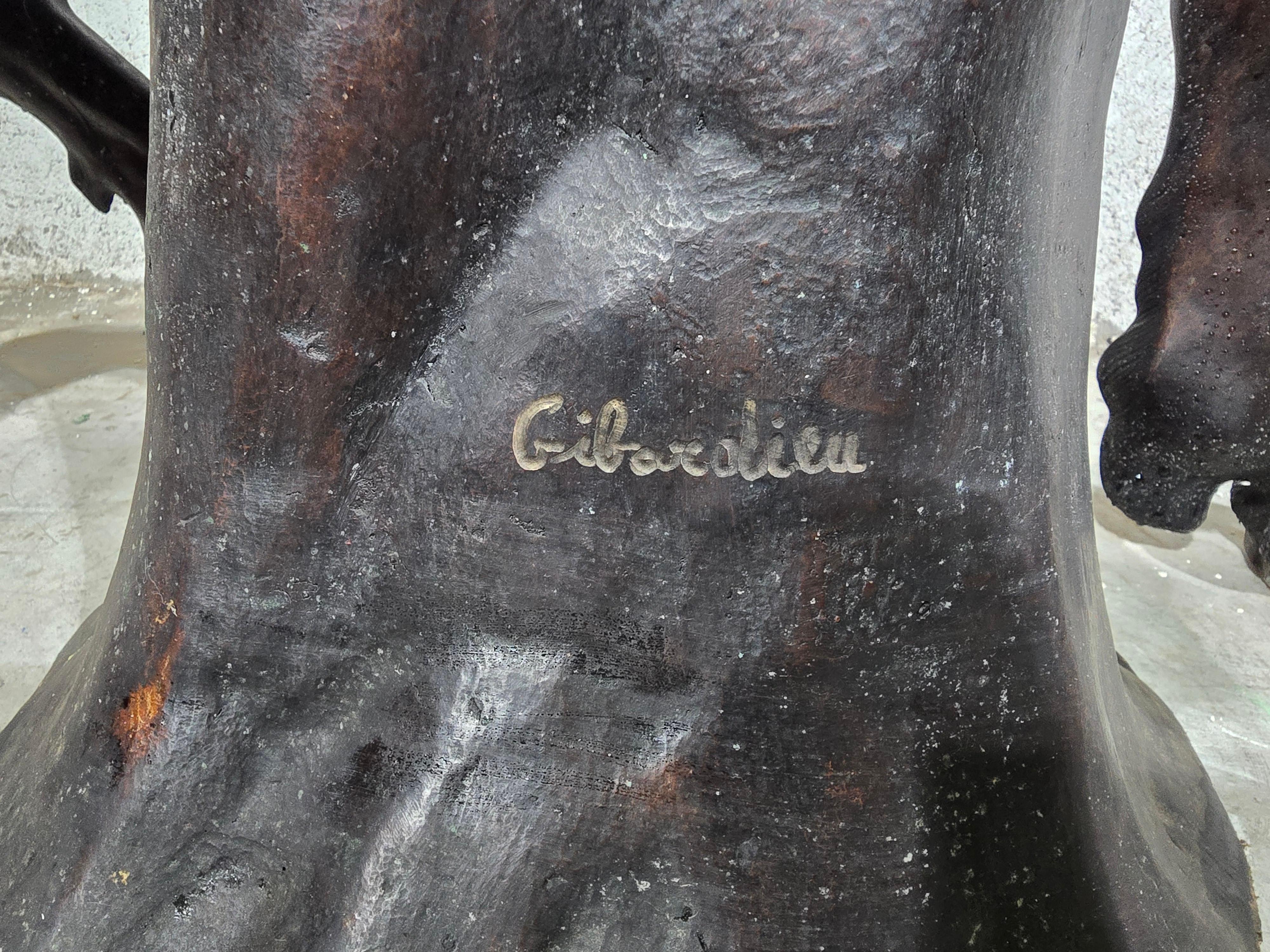 EARLY 1900 signed: GIBARDIEU on plinth, brown patinated bronze, replica of the Romanesque copy of the famous 2nd century AD Hellenistic marble sculpture of Aristeas and Papias of Aphrodisias, found in 1736 at the Villa Hadriana near Tivoli, now on
