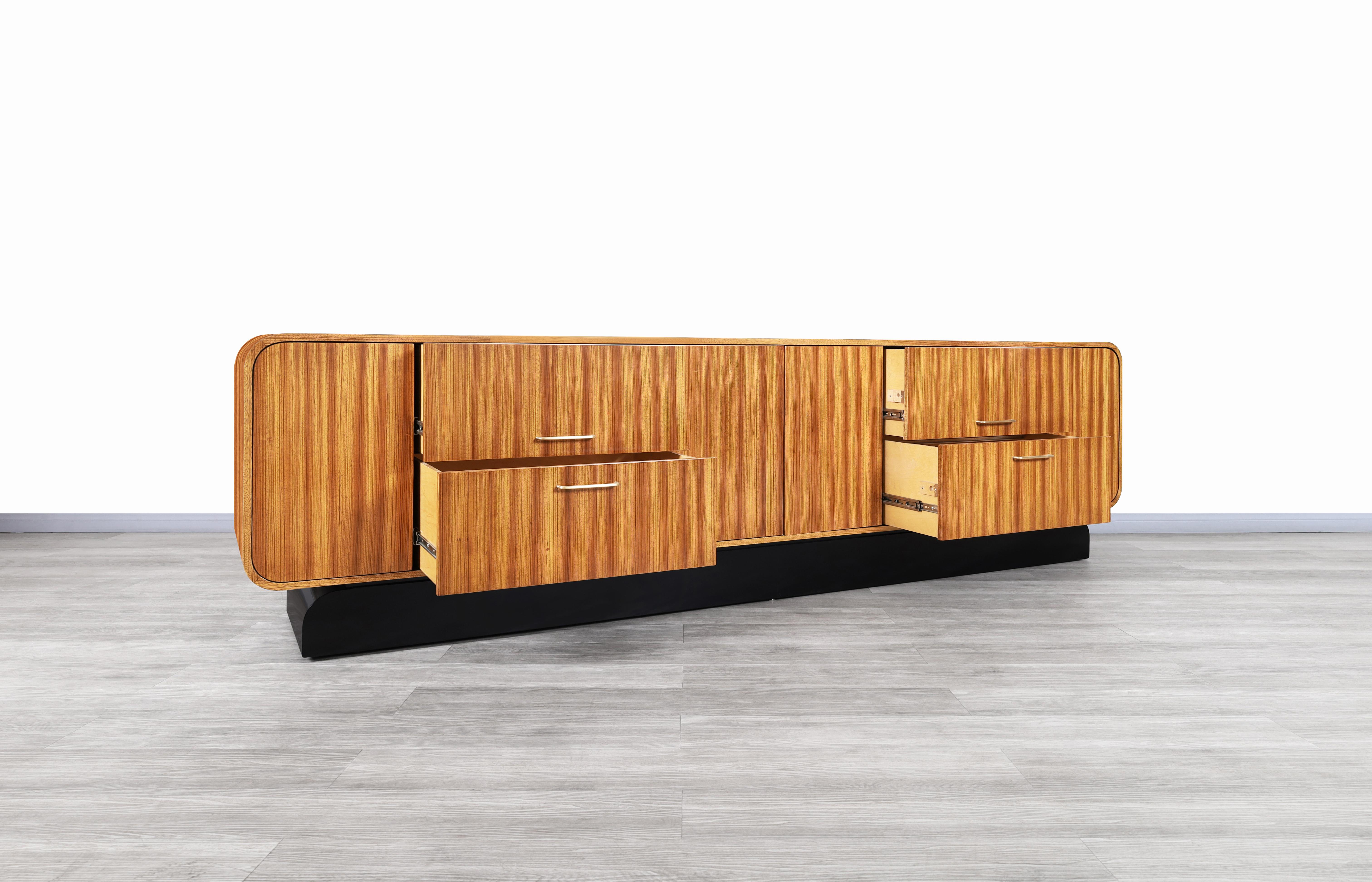 Monumental Zebra Wood Credenza In Excellent Condition In North Hollywood, CA