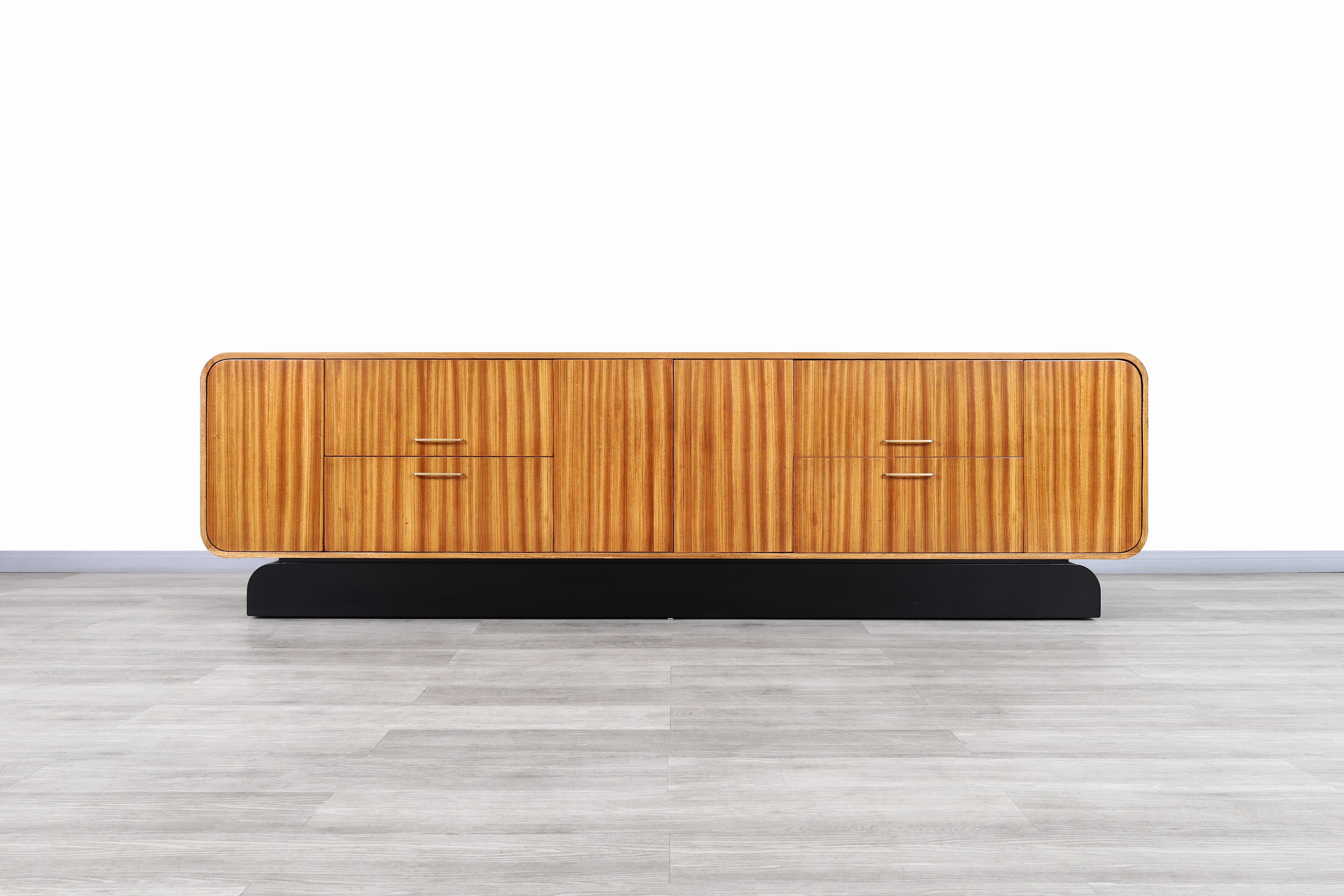 Brass Monumental Zebra Wood Credenza