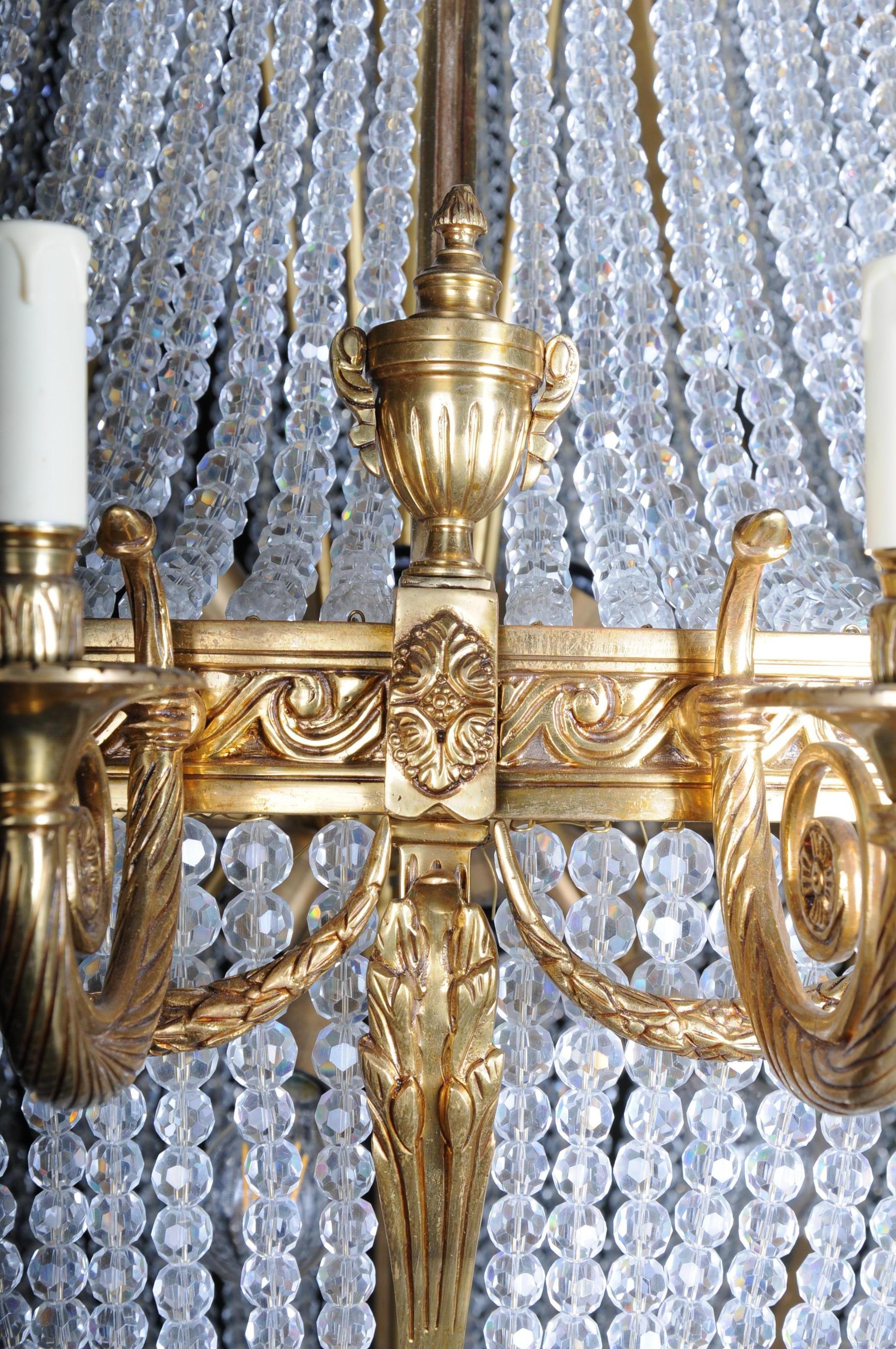Brass Monumental, noble ceiling chandelier in the Louis-Seize style For Sale