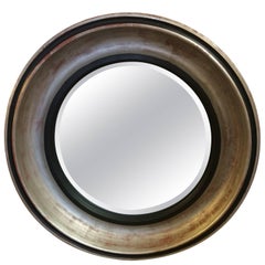 Monumentally Large Silver Leaf Round Architectural Mid-Century Modern Mirror