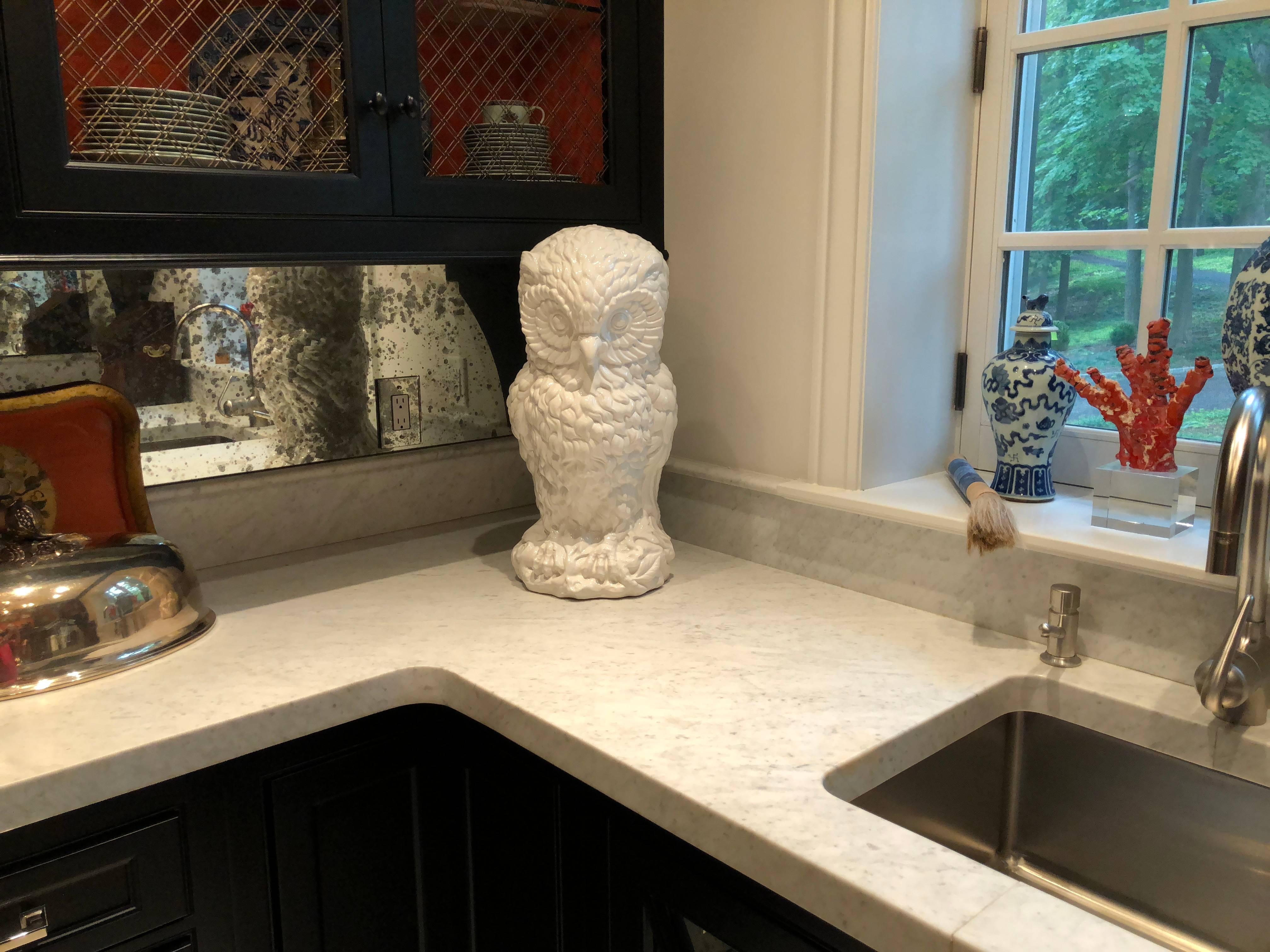 Italian Monumentally Large White Ceramic Owl