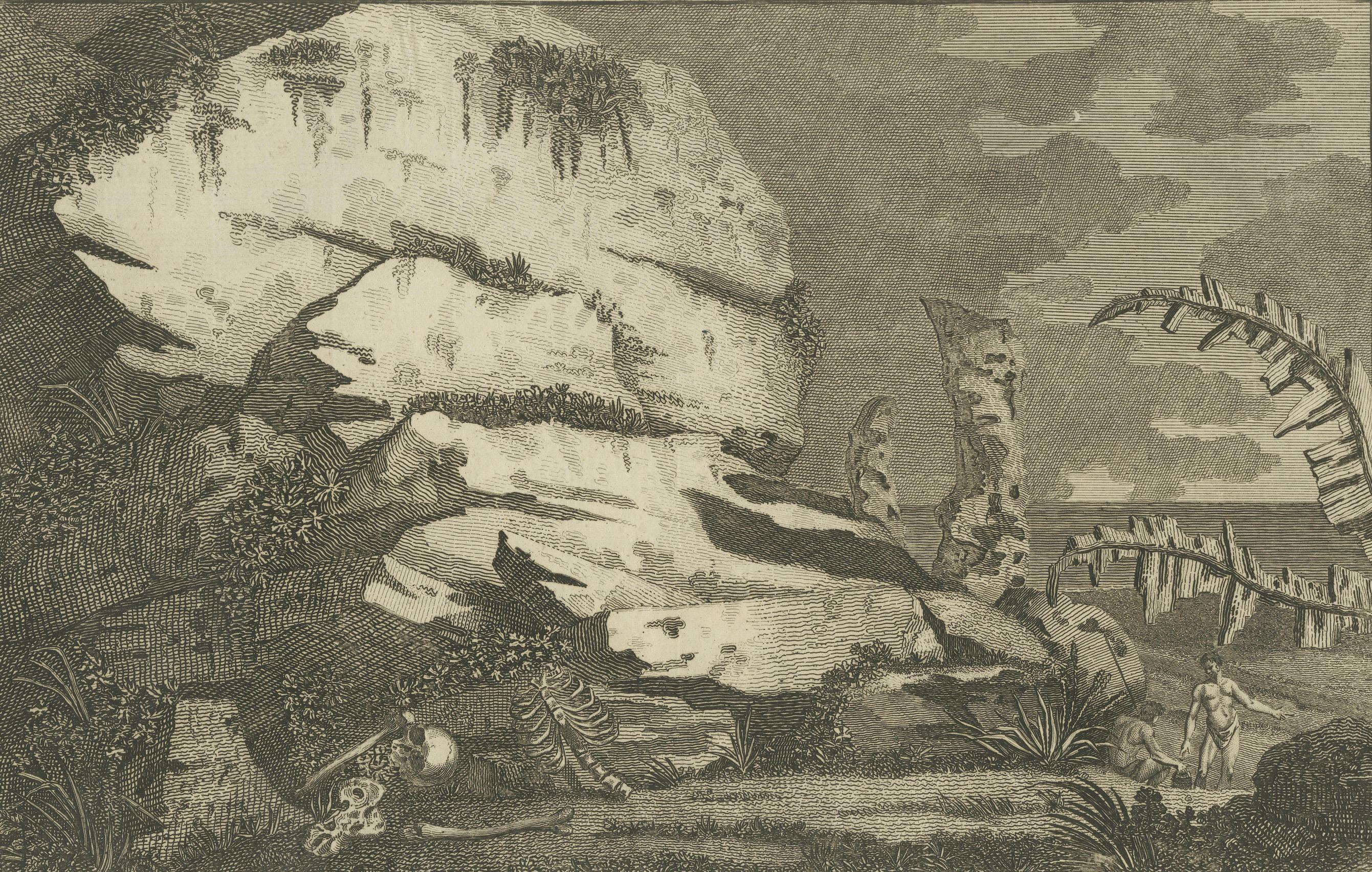Gravé Monuments de l'île de Pâques : une vue européenne ancienne des statues du Moai, vers 1785 en vente