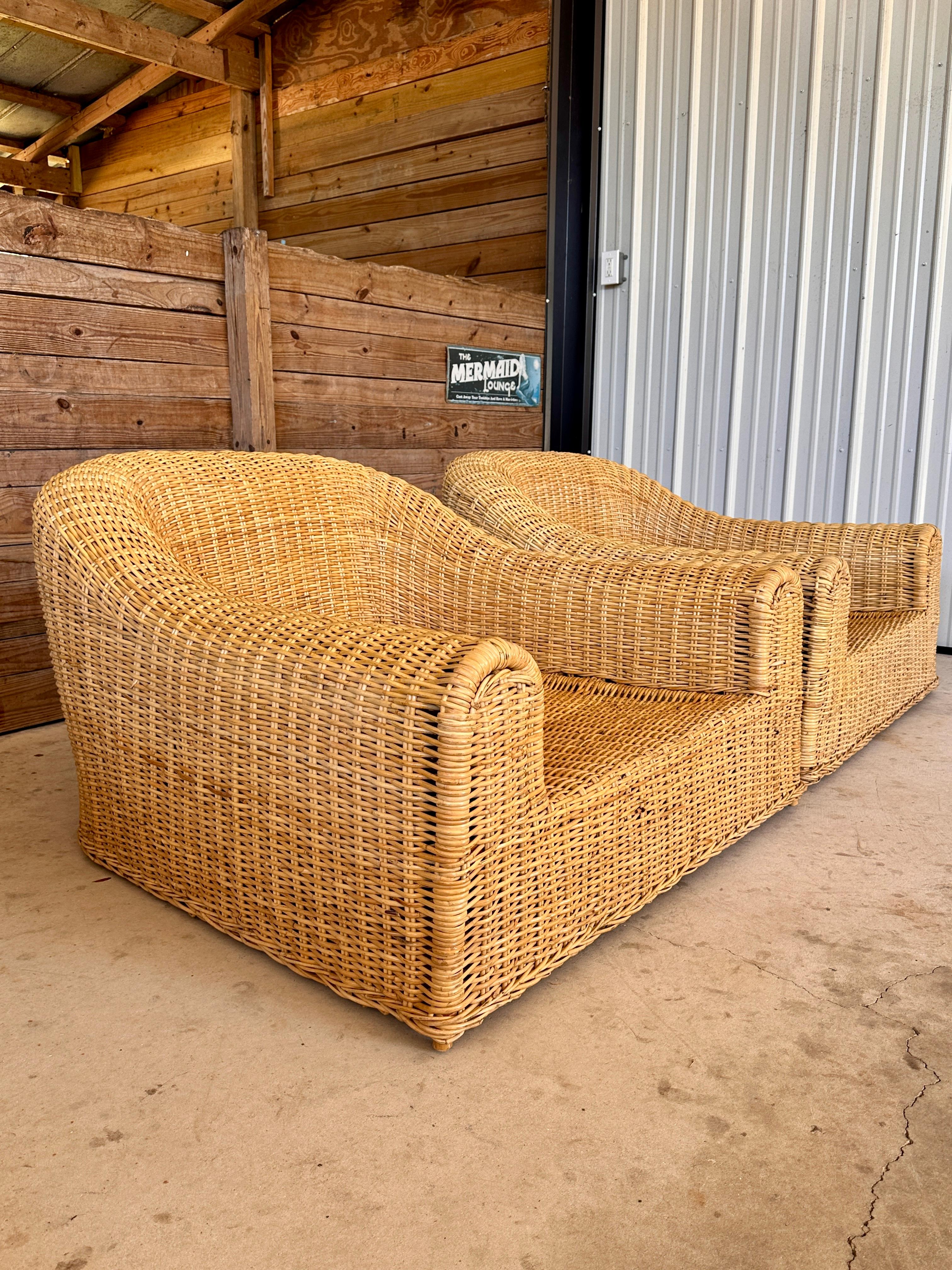 Monumnetal Organic Modern Rattan Braid JENNIFER Lounge Chairs by Michael Taylo 4