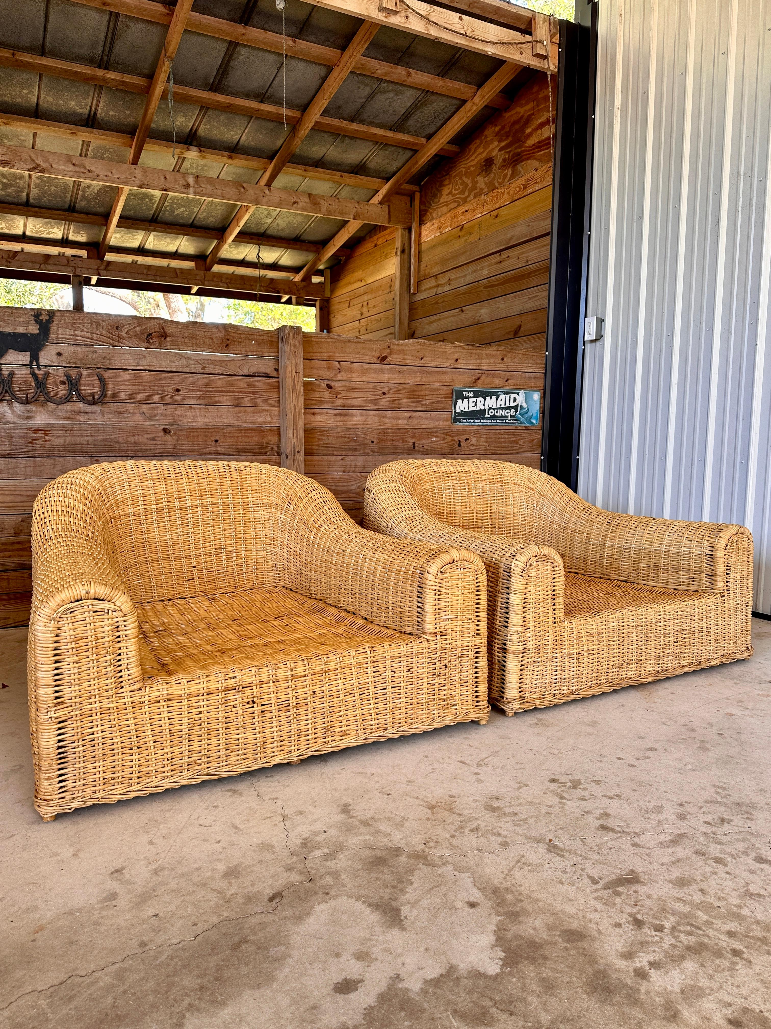 Monumnetal Organic Modern Rattan Braid JENNIFER Lounge Chairs by Michael Taylo 5
