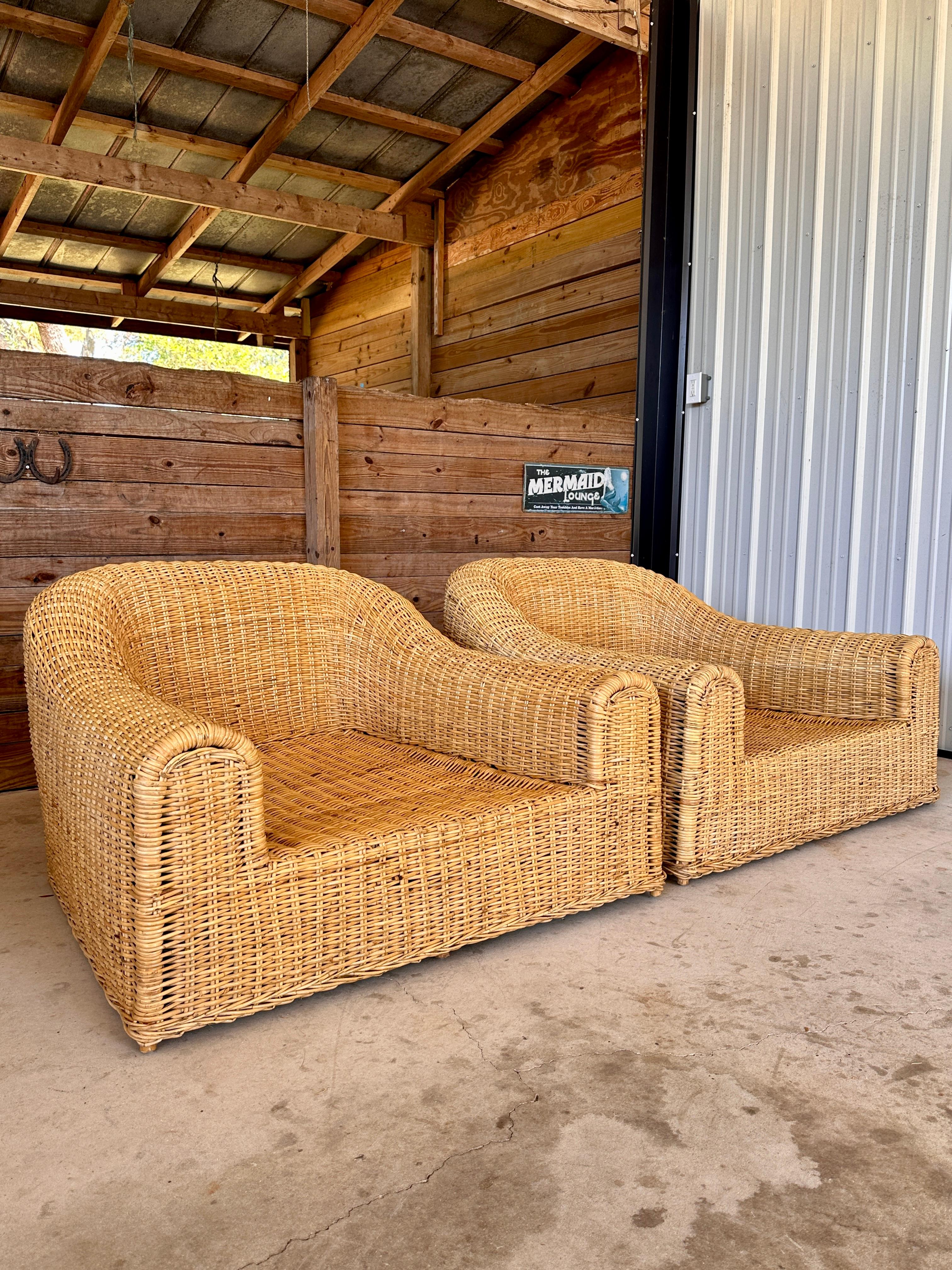 Monumnetal Organic Modern Rattan Braid JENNIFER Lounge Chairs by Michael Taylo 6
