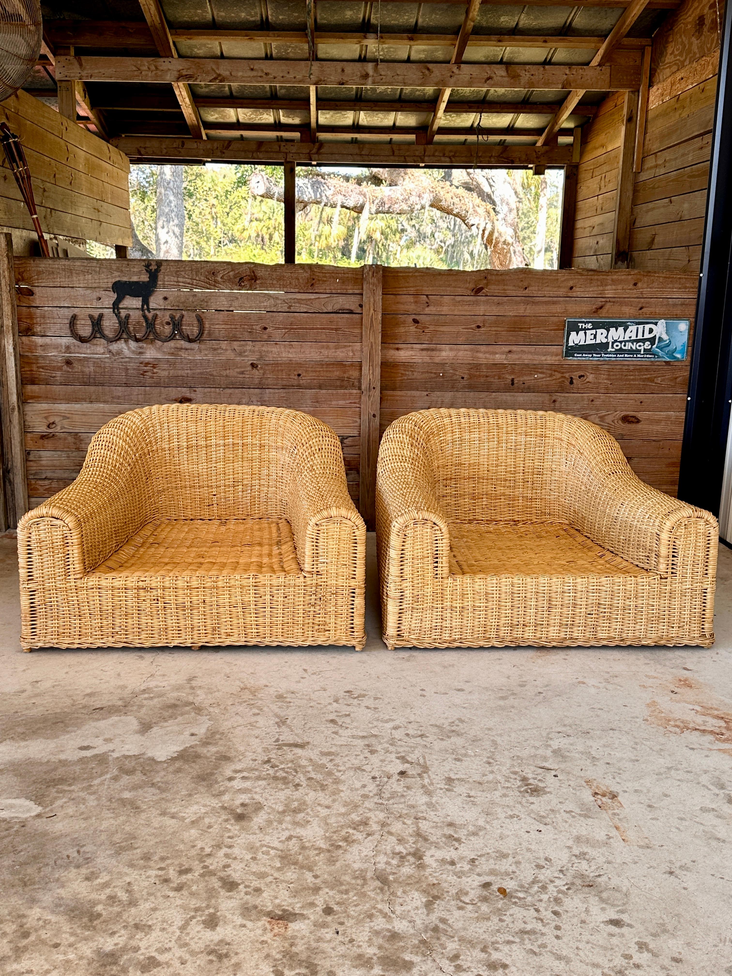 Monumnetal Organic Modern Rattan Braid JENNIFER Lounge Chairs by Michael Taylo 7