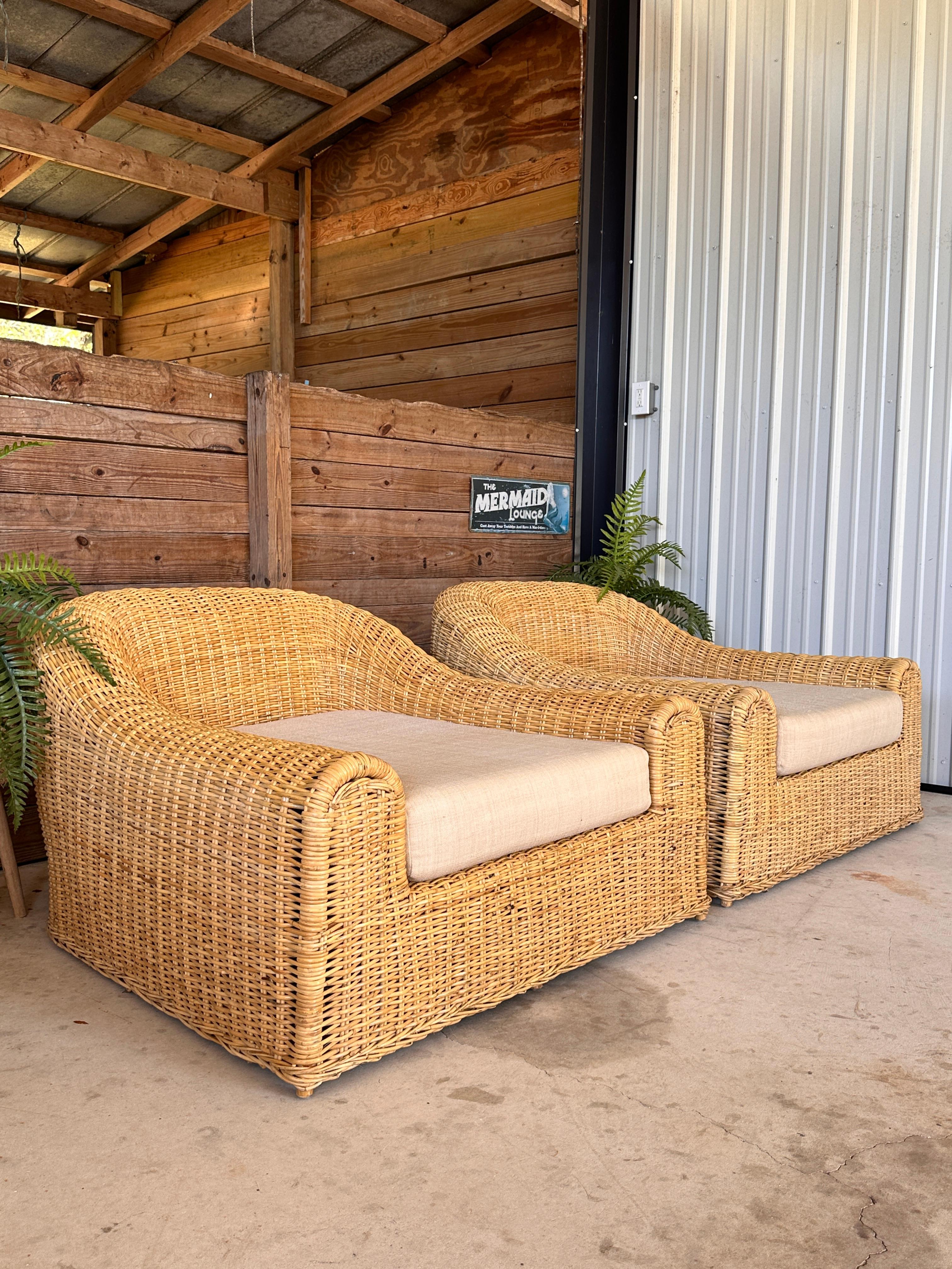 Monumnetal Organic Modern Rattan Braid JENNIFER Lounge Chairs by Michael Taylo 8