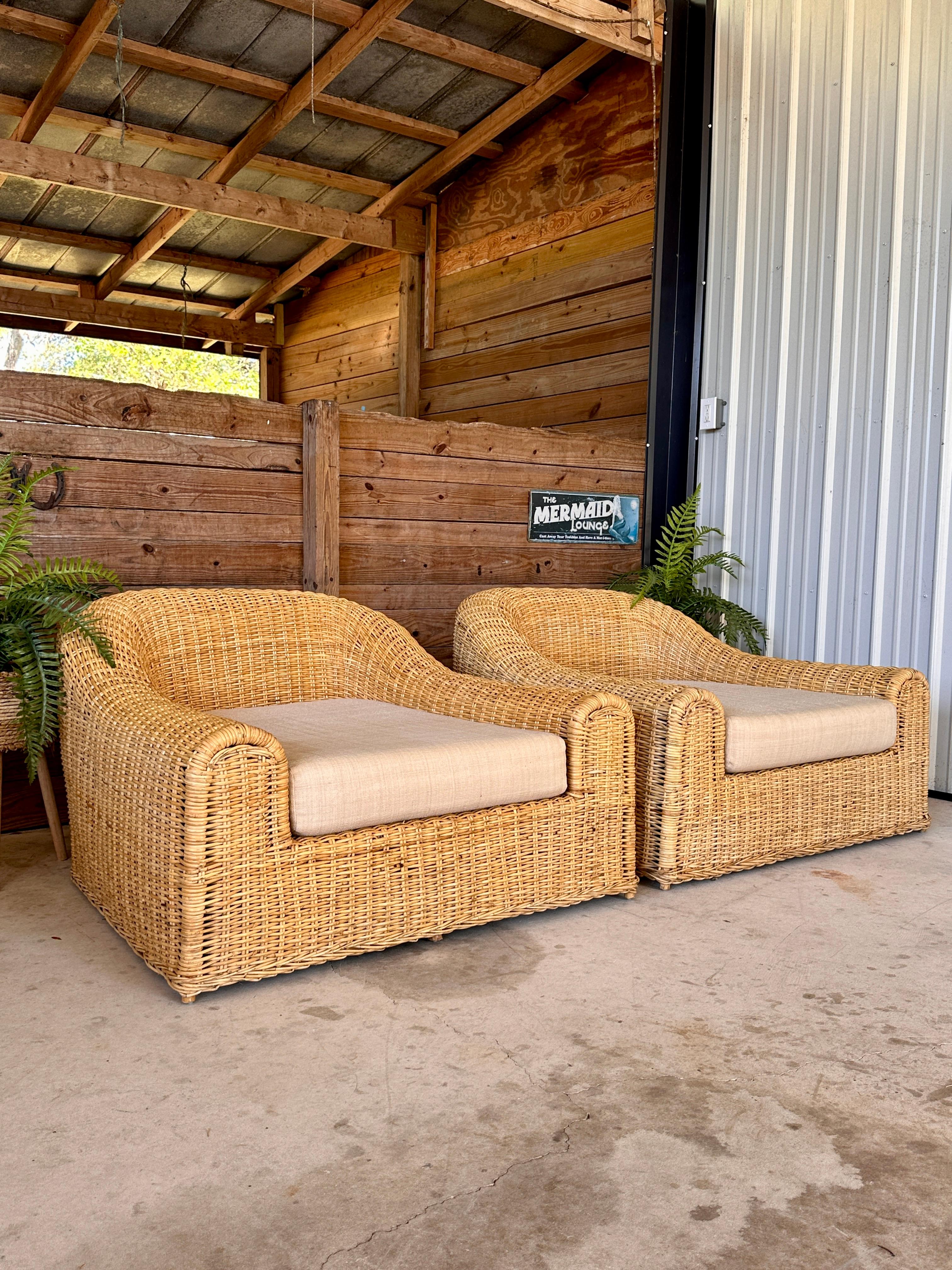 Monumnetal Organic Modern Rattan Braid JENNIFER Lounge Chairs by Michael Taylo 9