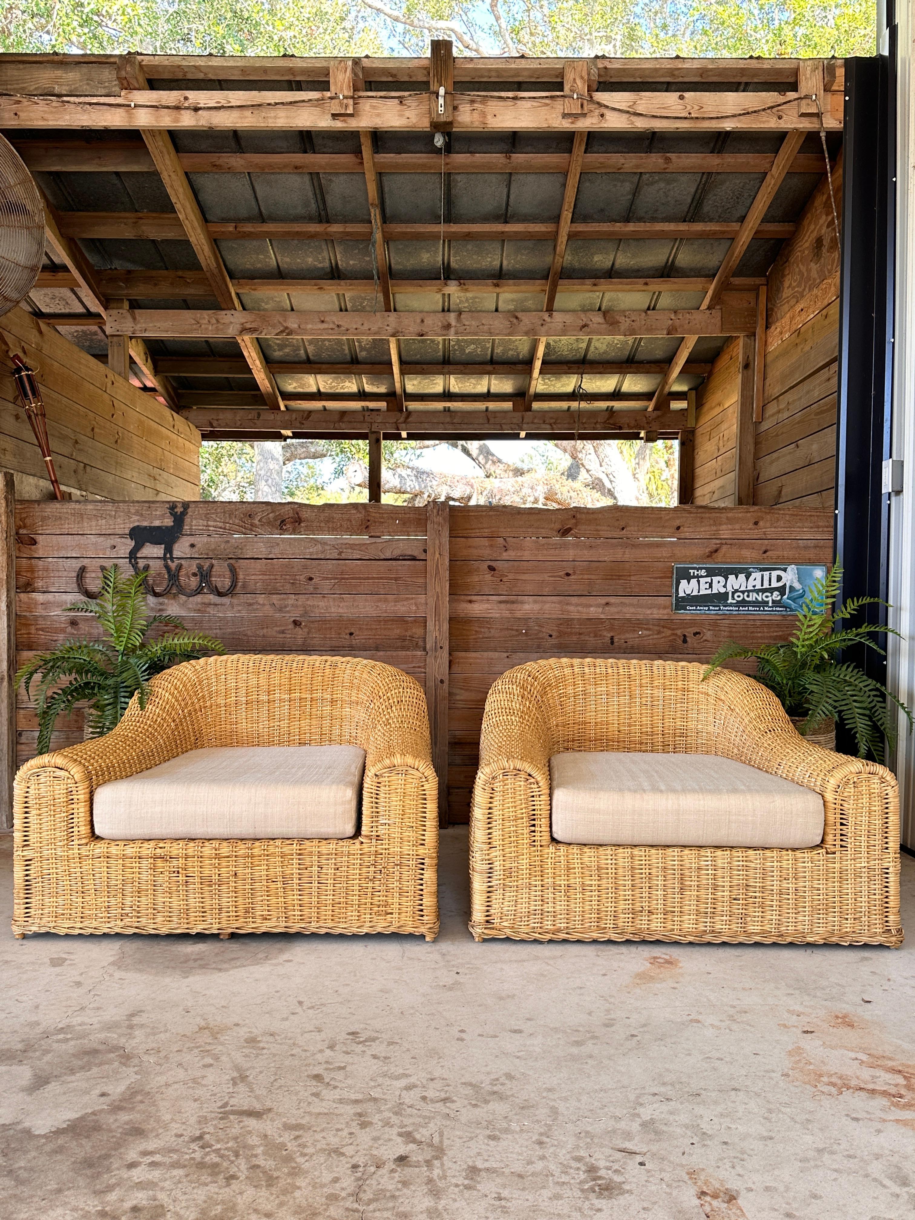 Monumnetal Organic Modern Rattan Braid JENNIFER Lounge Chairs by Michael Taylo 10