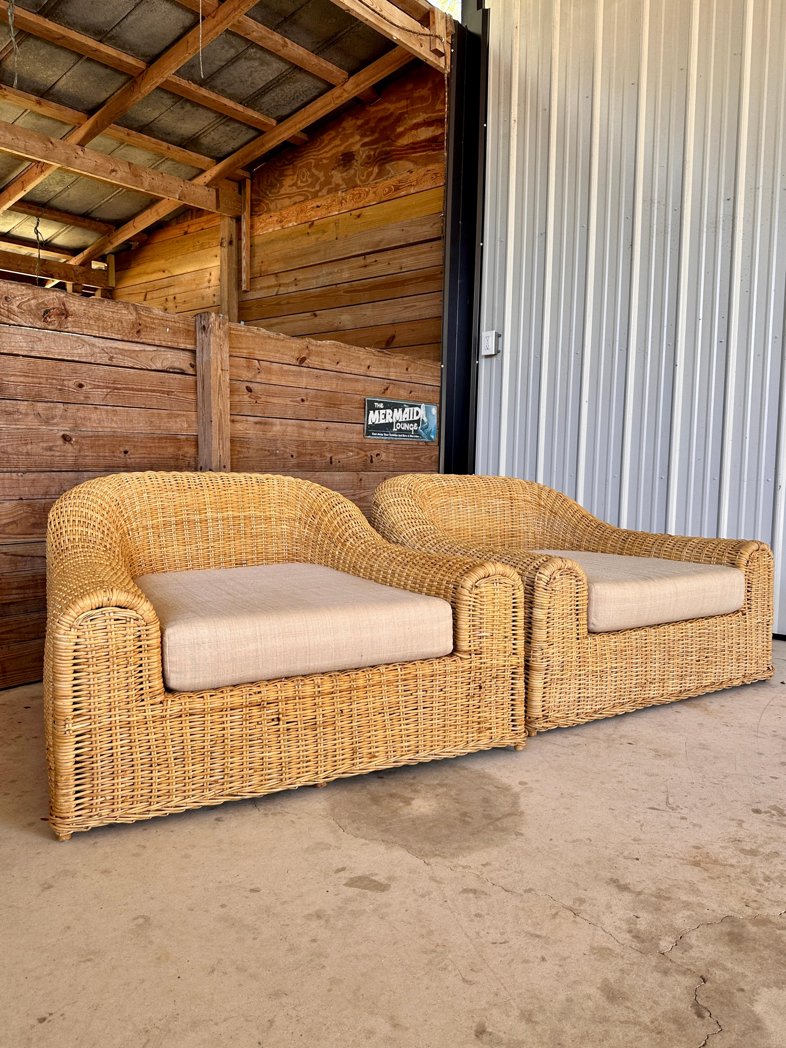 Monumnetal Organic Modern Rattan Braid JENNIFER Lounge Chairs by Michael Taylo 11