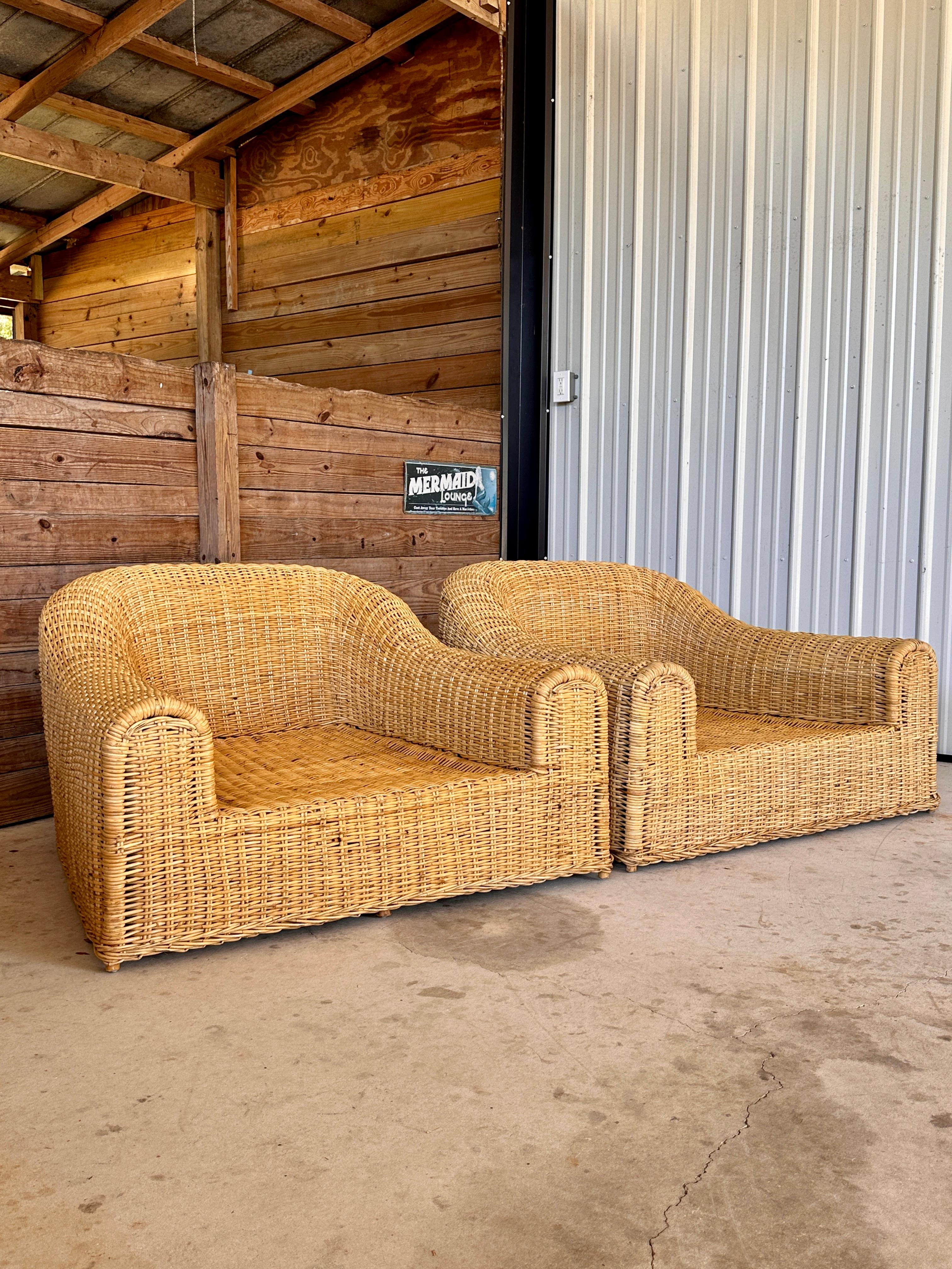 Monumnetal Organic Modern Rattan Braid JENNIFER Lounge Chairs by Michael Taylo 12