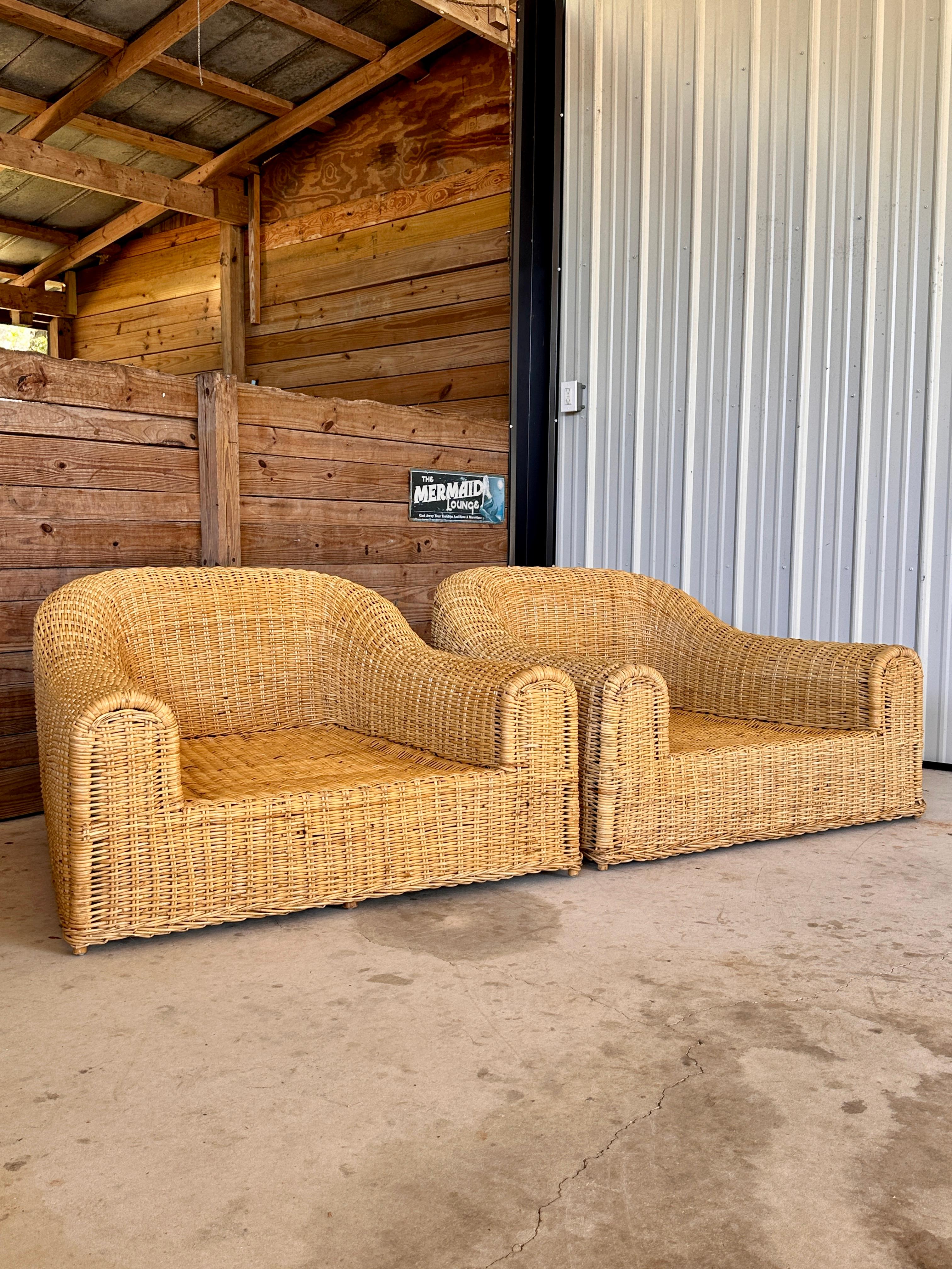 Monumnetal Organic Modern Rattan Braid JENNIFER Lounge Chairs by Michael Taylo 13