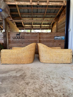 Monumnetal Organic Modern Rattan Braid JENNIFER Lounge Chairs by Michael Taylo