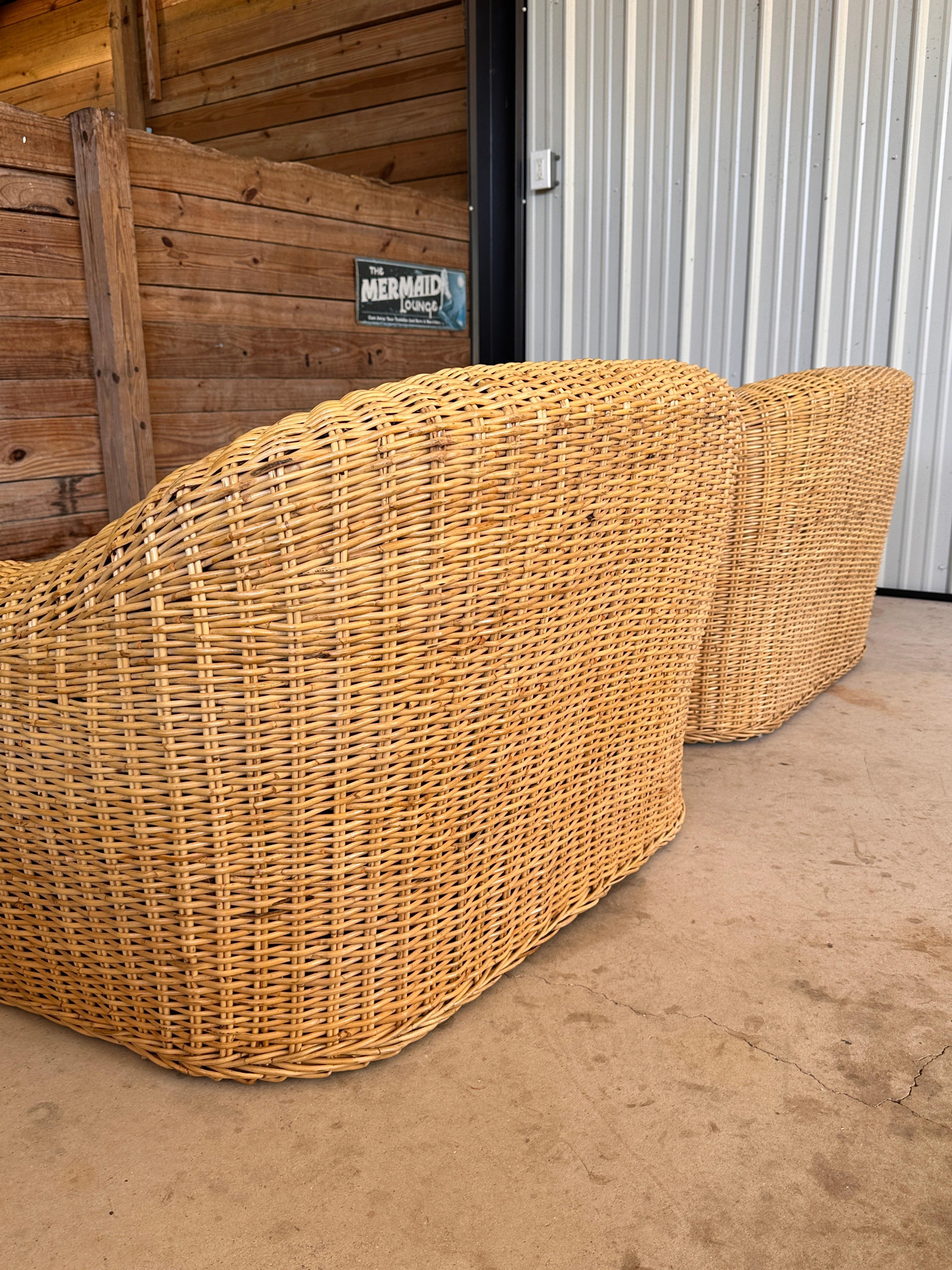 North American Monumnetal Organic Modern Rattan Braid JENNIFER Lounge Chairs by Michael Taylo