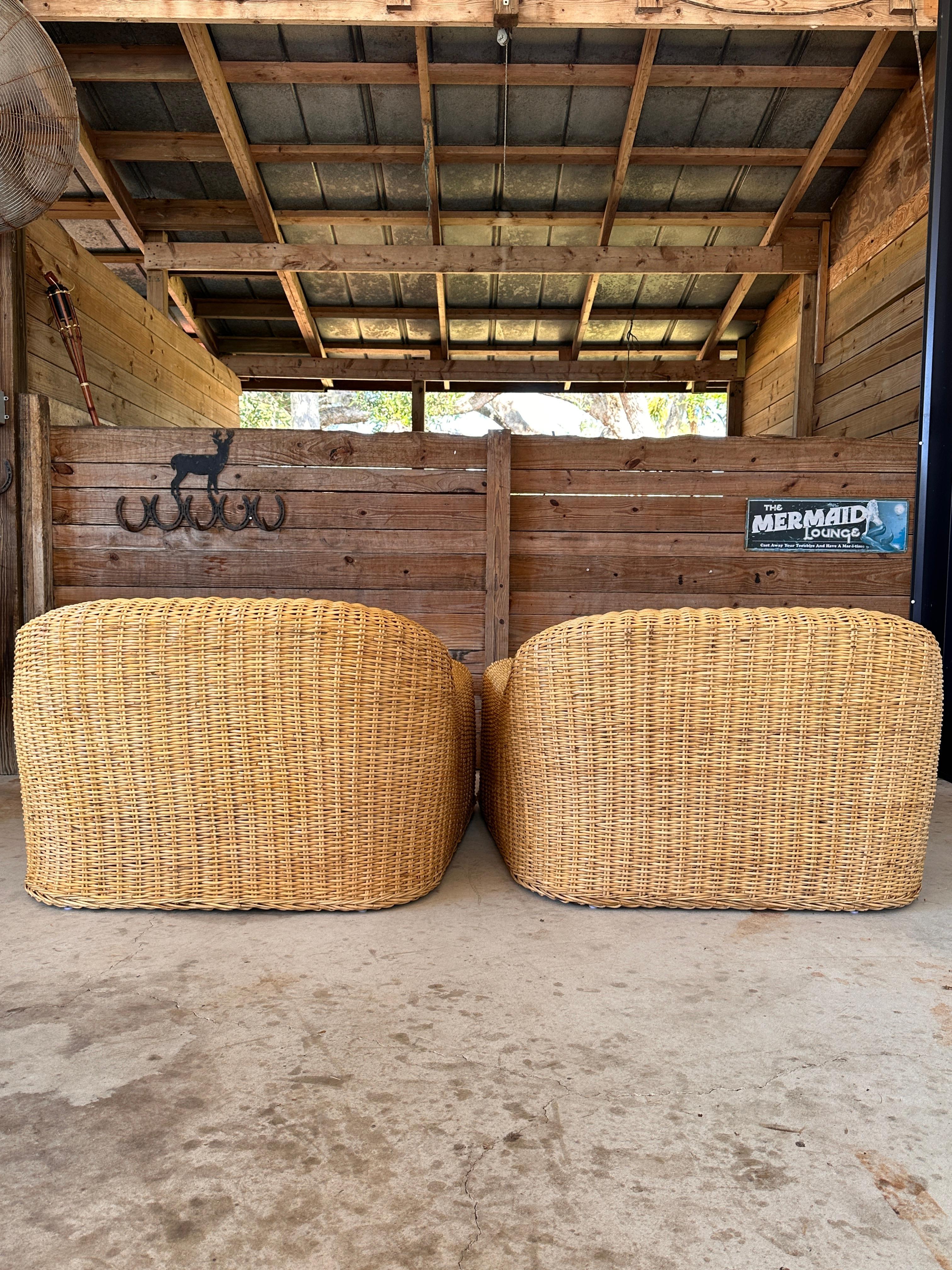 Hand-Crafted Monumnetal Organic Modern Rattan Braid JENNIFER Lounge Chairs by Michael Taylo