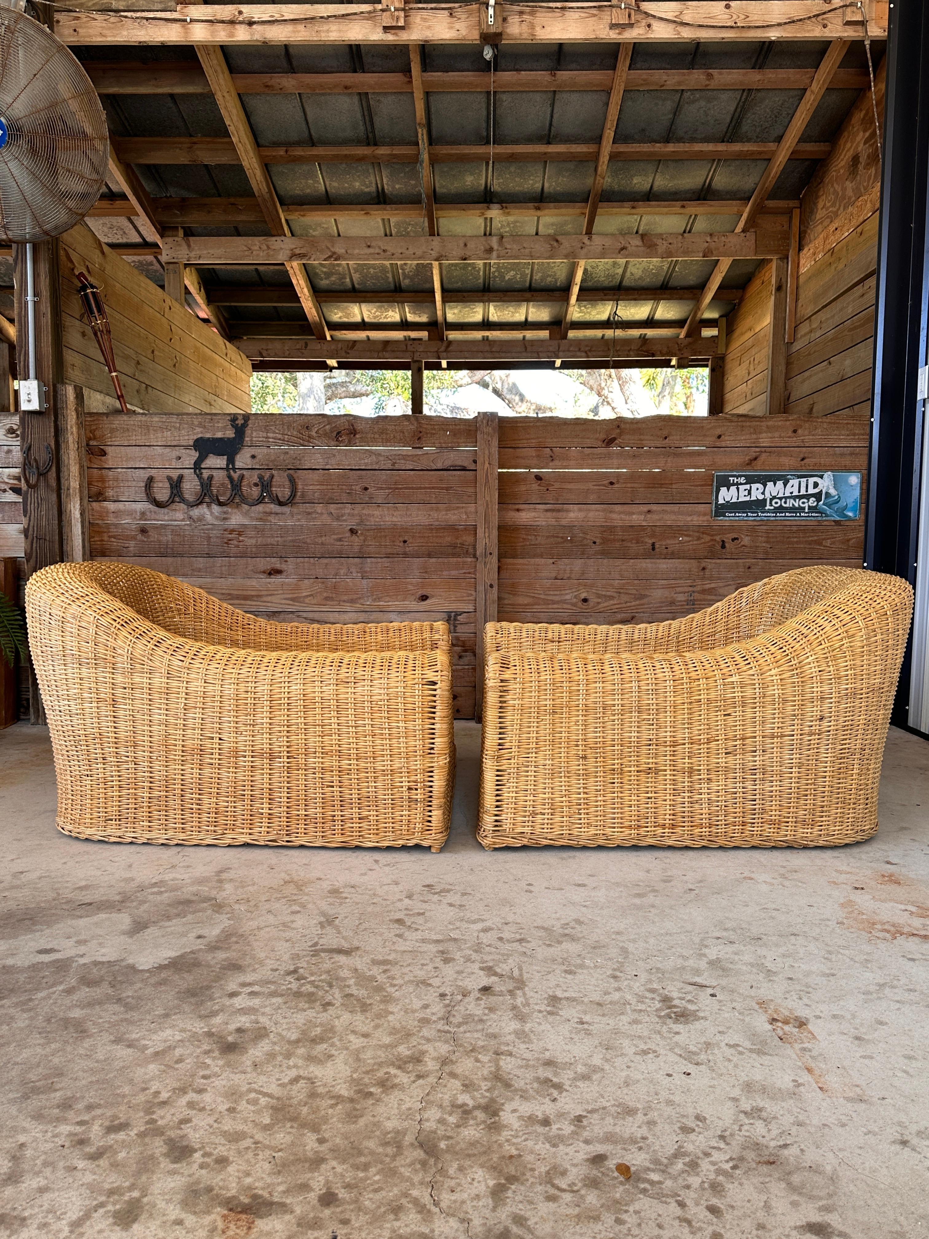 Monumnetal Organic Modern Rattan Braid JENNIFER Lounge Chairs by Michael Taylo In Good Condition In North Fort Myers, FL