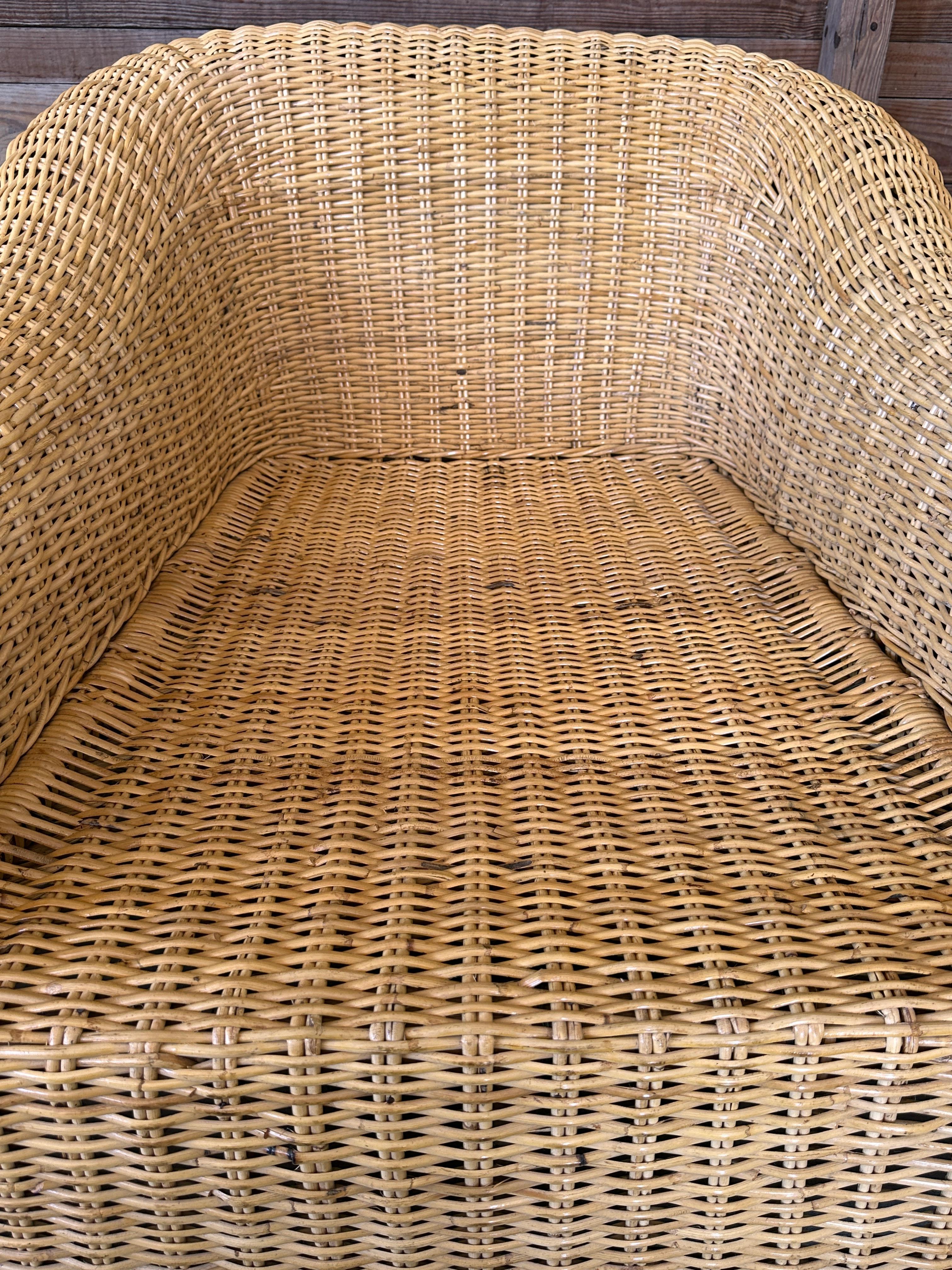 Late 20th Century Monumnetal Organic Modern Rattan Braid JENNIFER Lounge Chairs by Michael Taylo