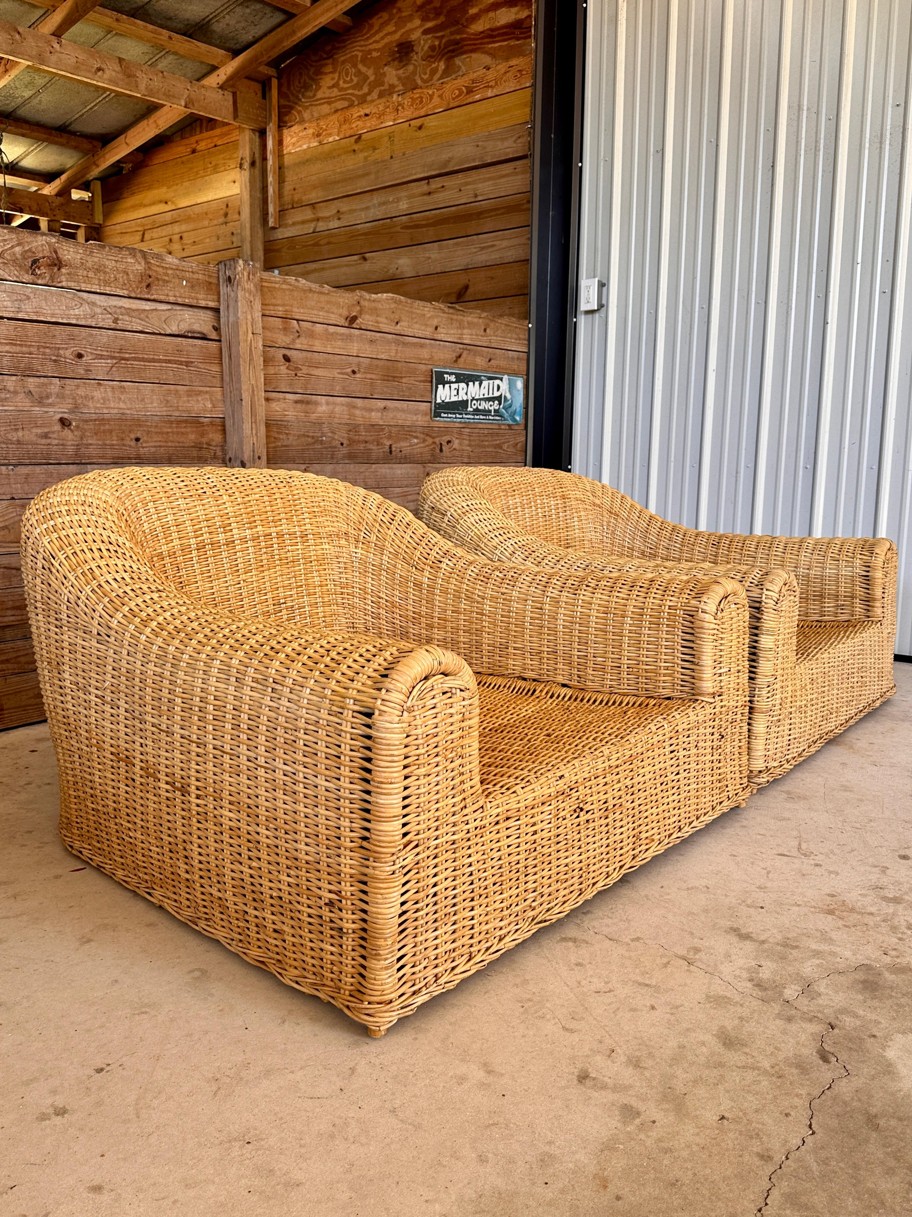 Monumnetal Organic Modern Rattan Braid JENNIFER Lounge Chairs by Michael Taylo 3