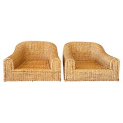 Monumnetal Organic Modern Rattan Braid JENNIFER Lounge Chairs by Michael Taylo