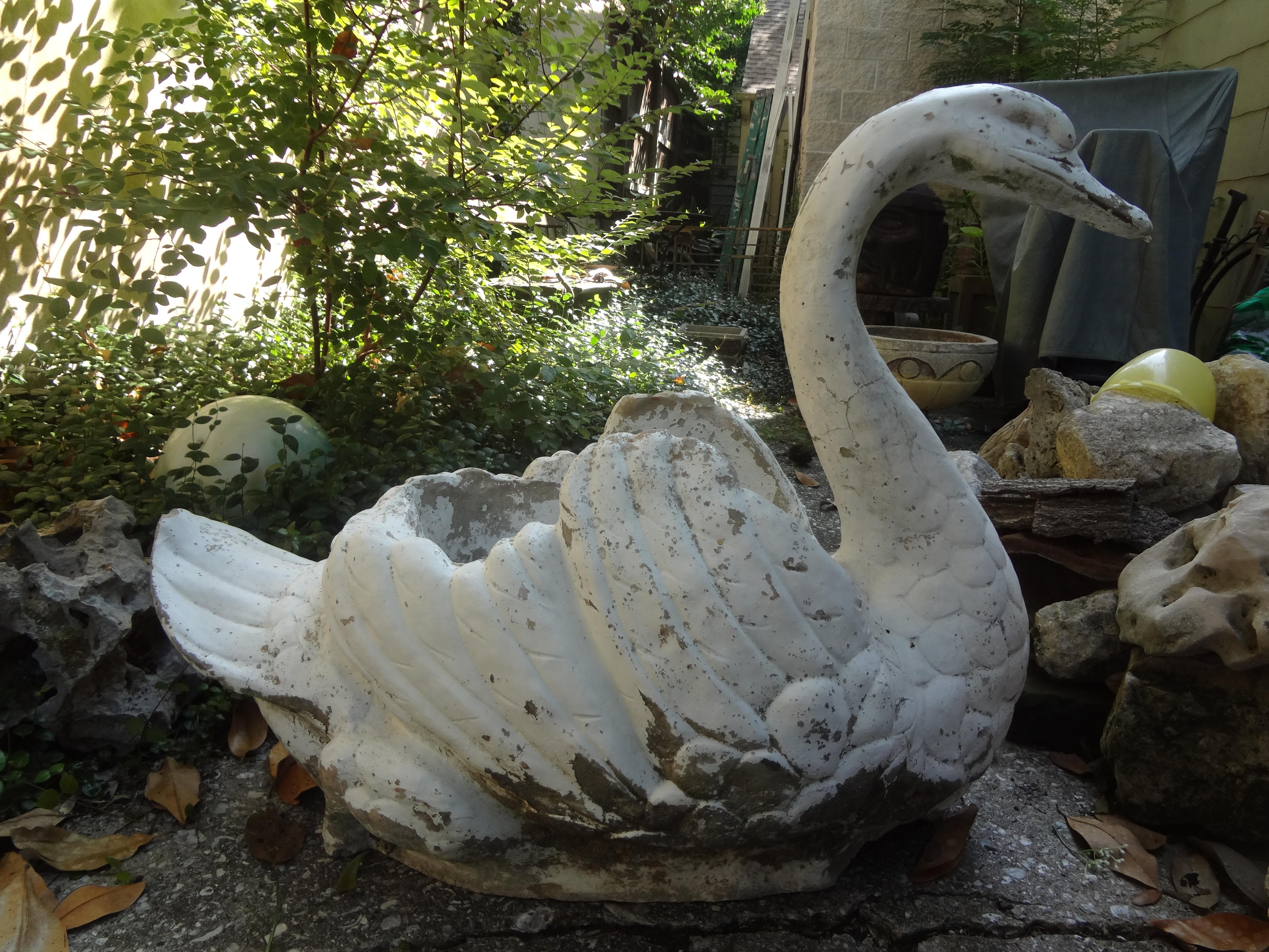 Monumental painted concrete or cement garden swan planter or jardinière. This huge swan planter dates to the 1940s and has great original paint. This huge garden ornament would look great in a garden or on a patio.