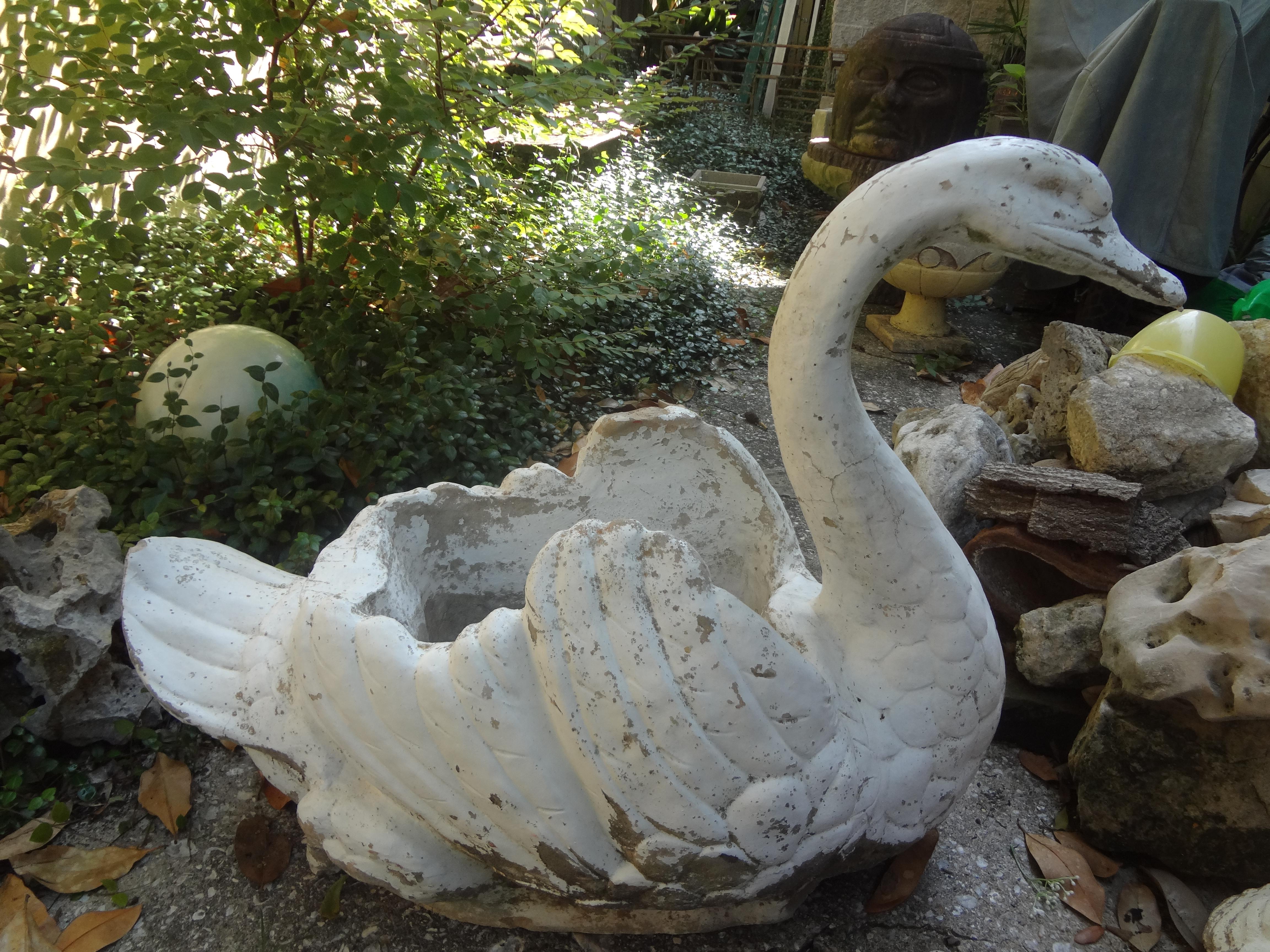 concrete swan planter