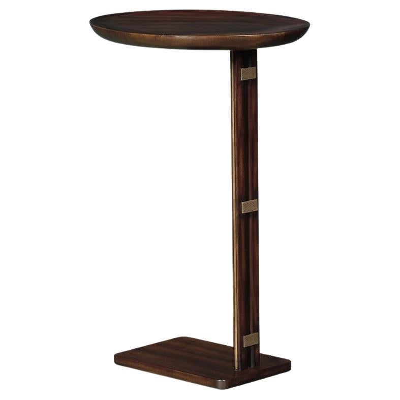 Monza Auxiliary Table with Brass Inlay on the Stand, Oval Top and Brass Staples For Sale