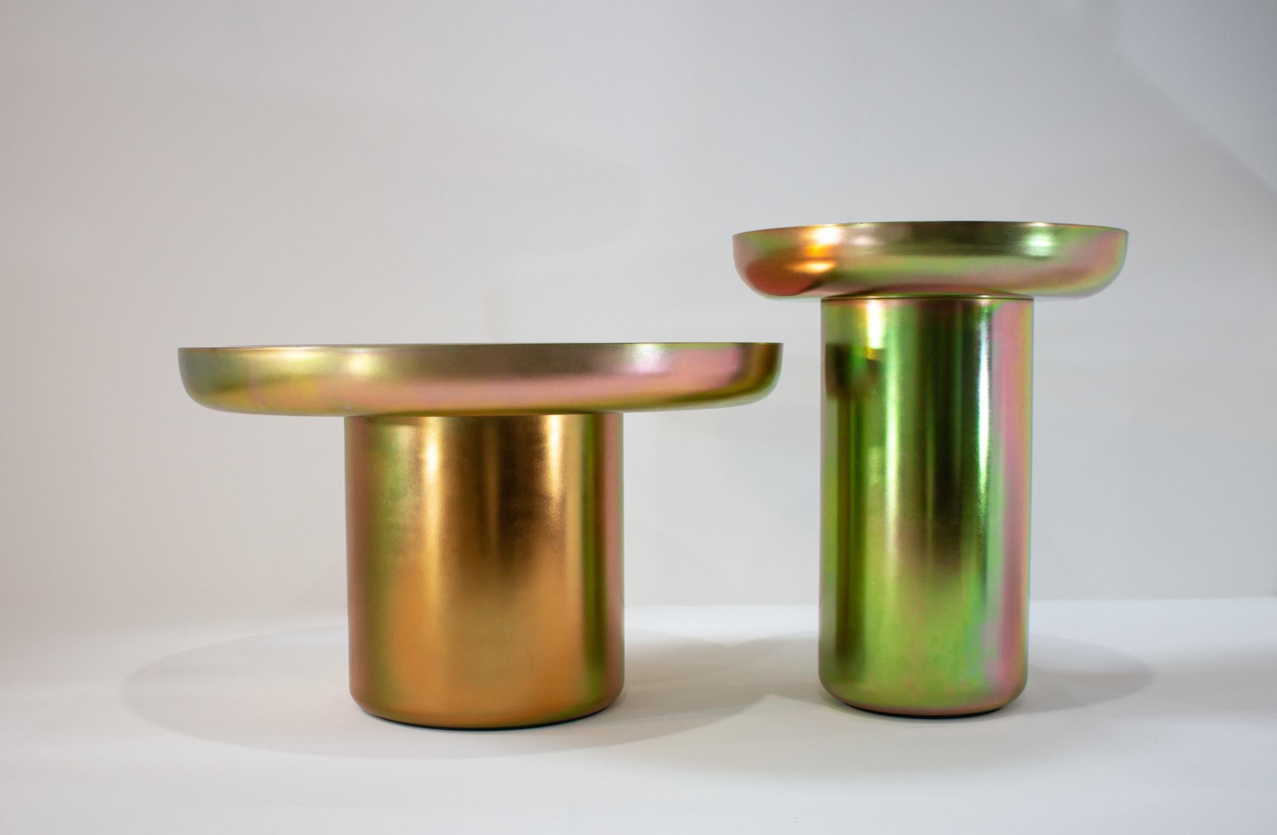 Acier Table basse contemporaine en acier et verre zinc Zinc Mood en vente