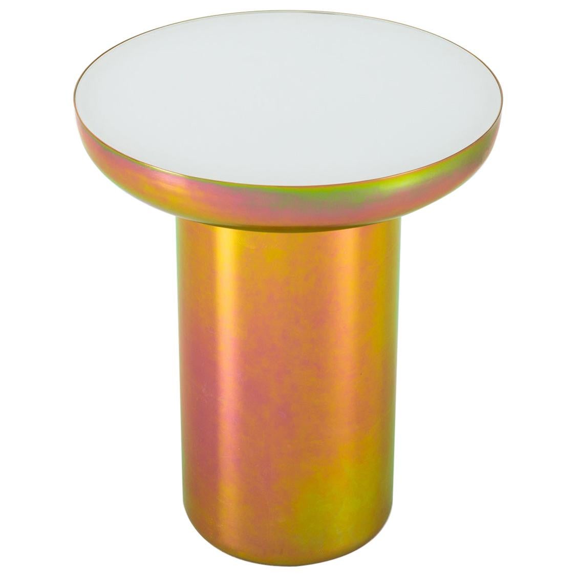 Mood Side Zinc Contemporary Side Table in Steel and Glass by Dean Norton