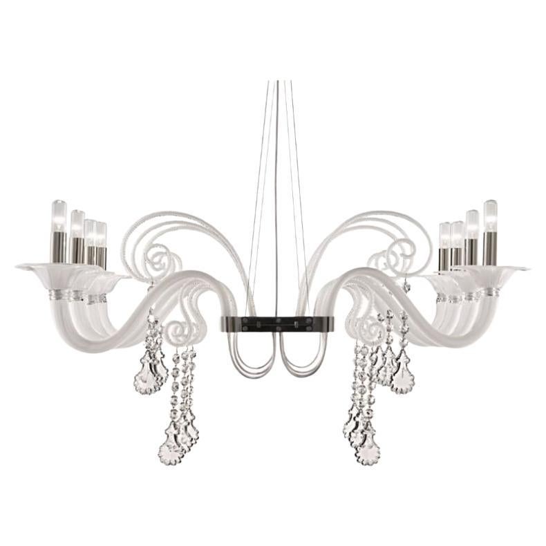 Mood Taif 7022 Chandelier - 8 bulbs - White Venetian Crystal Design Franco Raggi