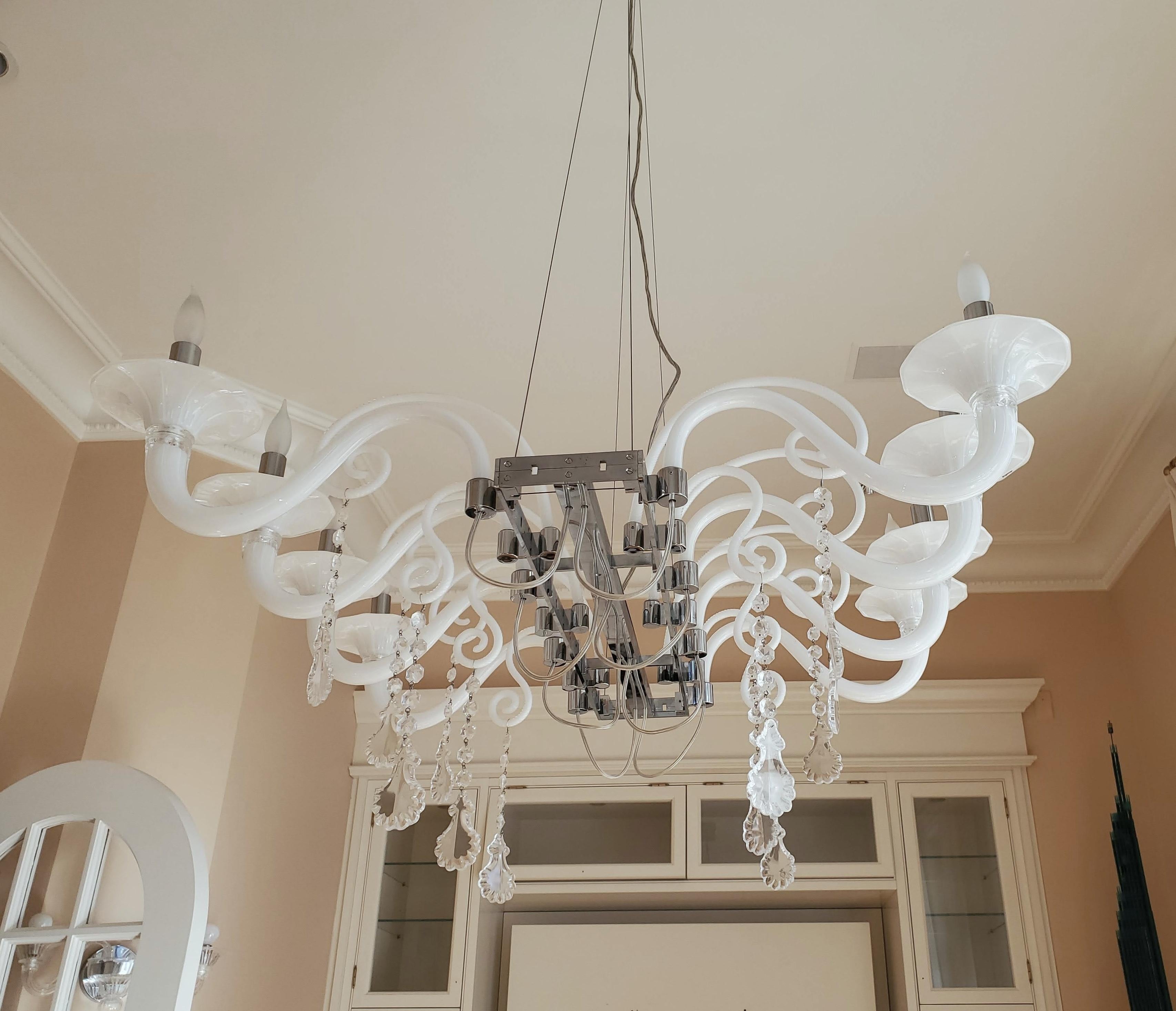 Stainless Steel Mood Taif Blown Glass Crystal Chandelier Barovier & Toso For Sale