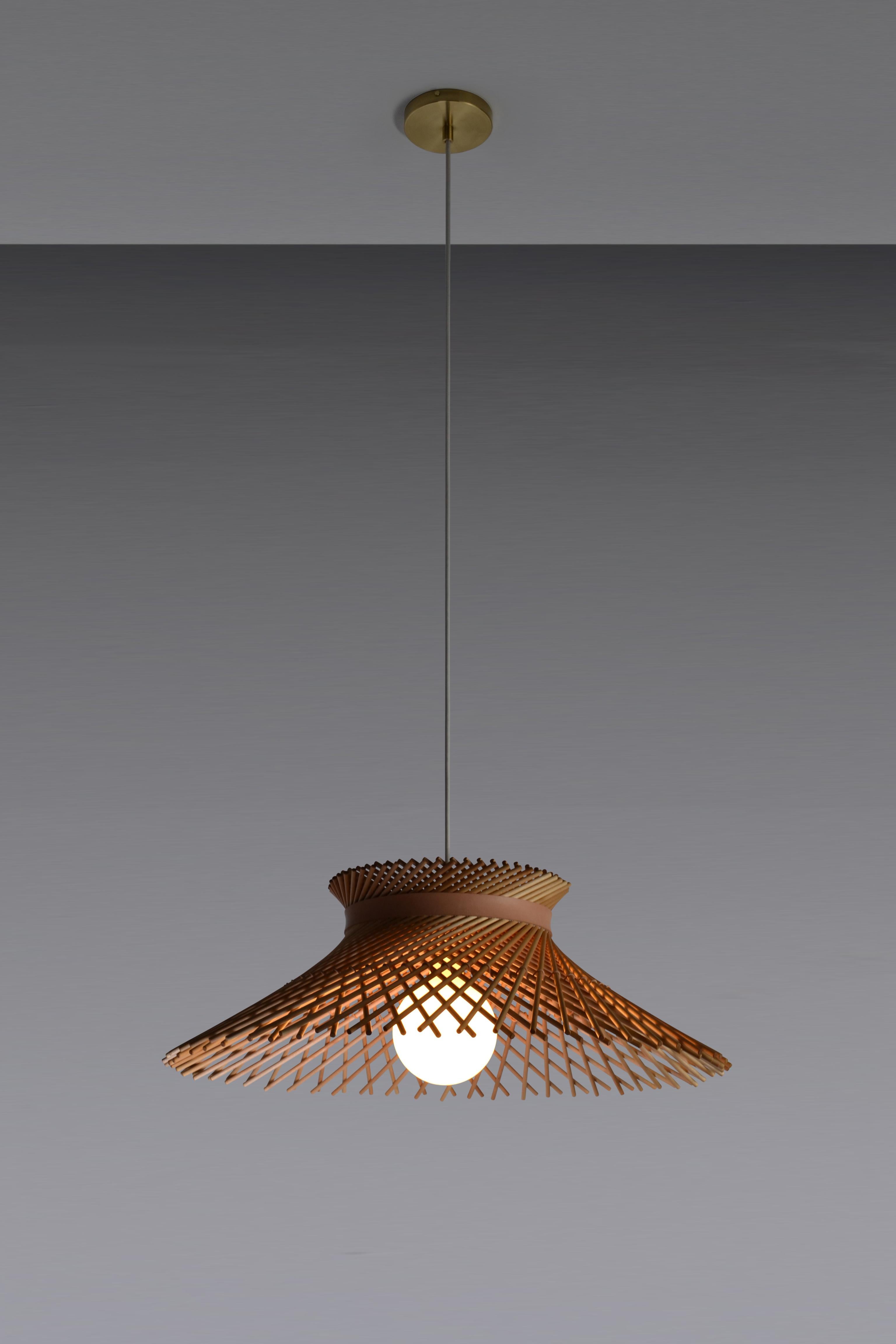 American Mooda Ceiling Pendant Light 9 / Natural Oak Wood, Crema Marfil Marble by INDO- For Sale