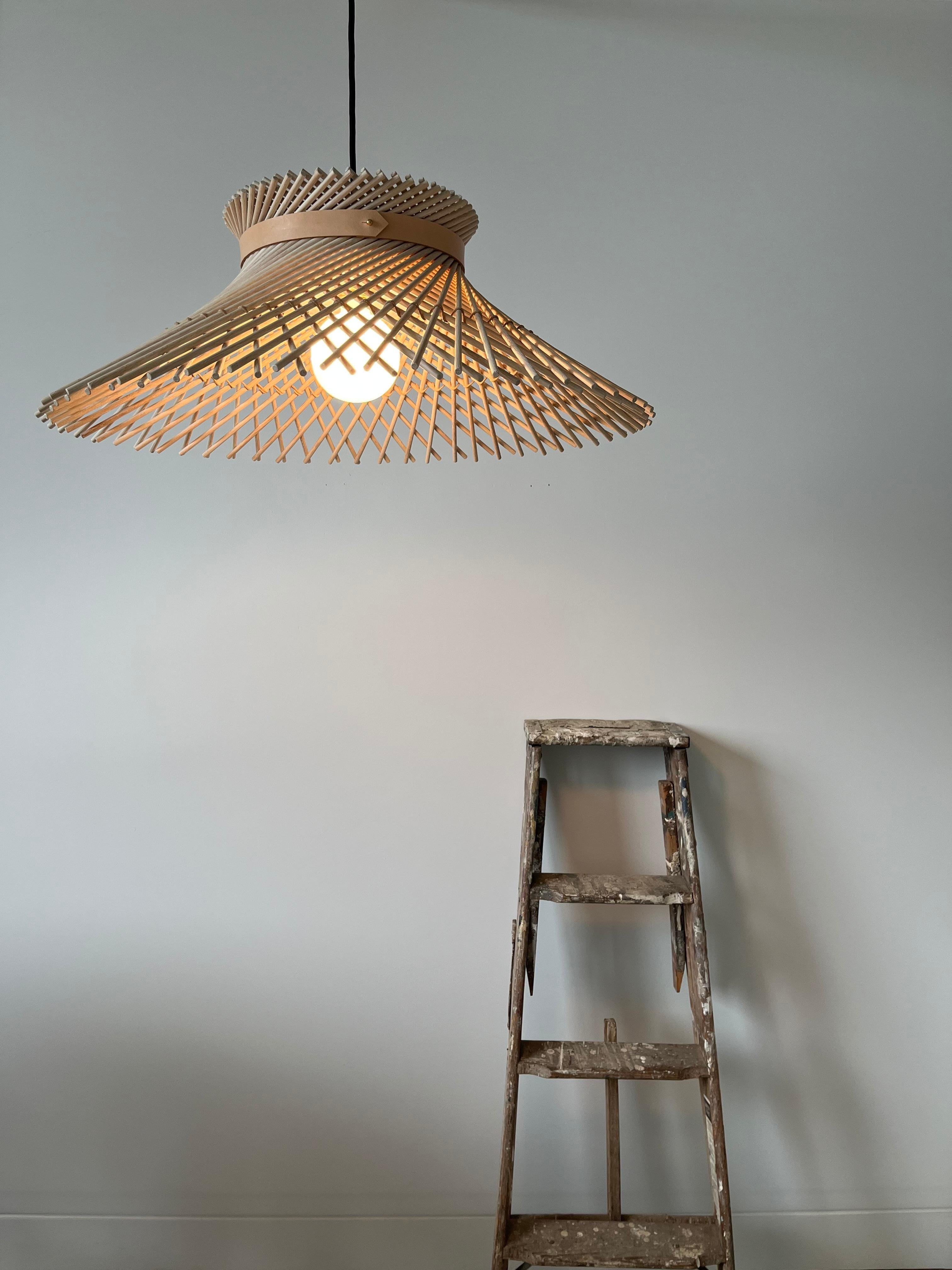 Mooda Ceiling Pendant Light 9 / Natural Oak Wood, Crema Marfil Marble by INDO- In New Condition For Sale In Rumford, RI