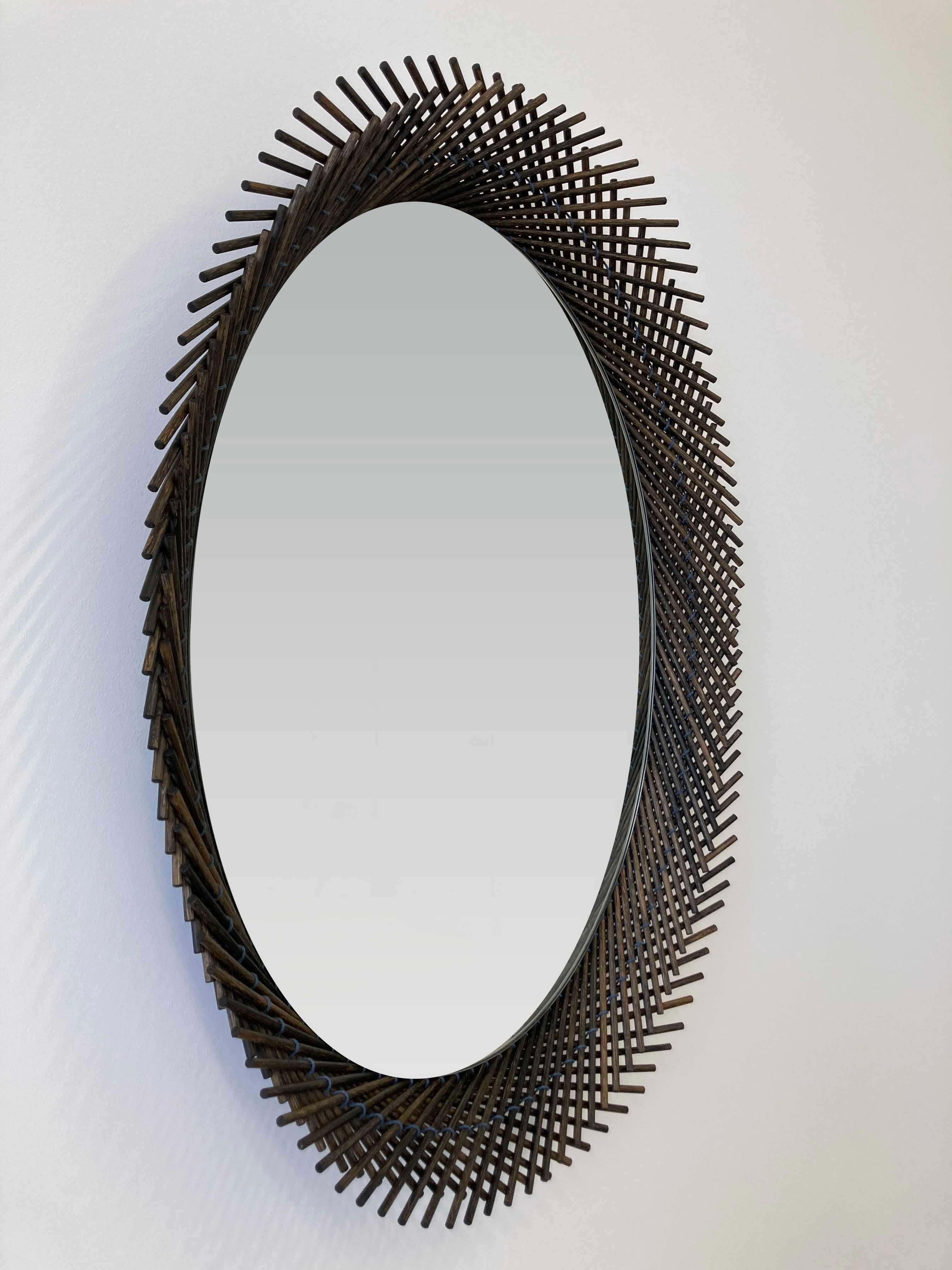 American Mooda Mirror Oval 28 / Oxidized Oak Wood, Clear Mirror by INDO- For Sale