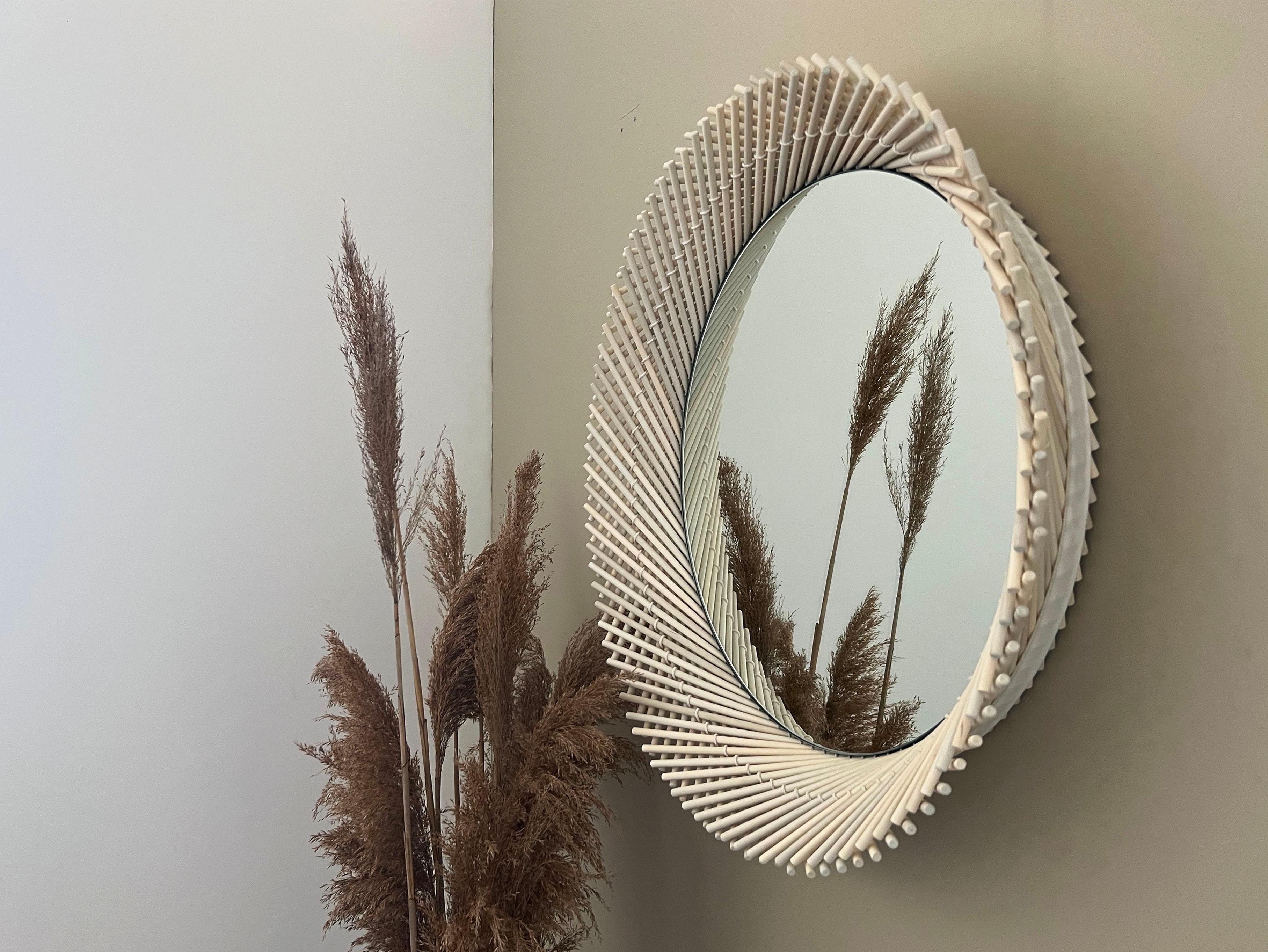 Mooda Mirror Round 18 / Natural Maple Wood, Clear Mirror by INDO- For Sale 3