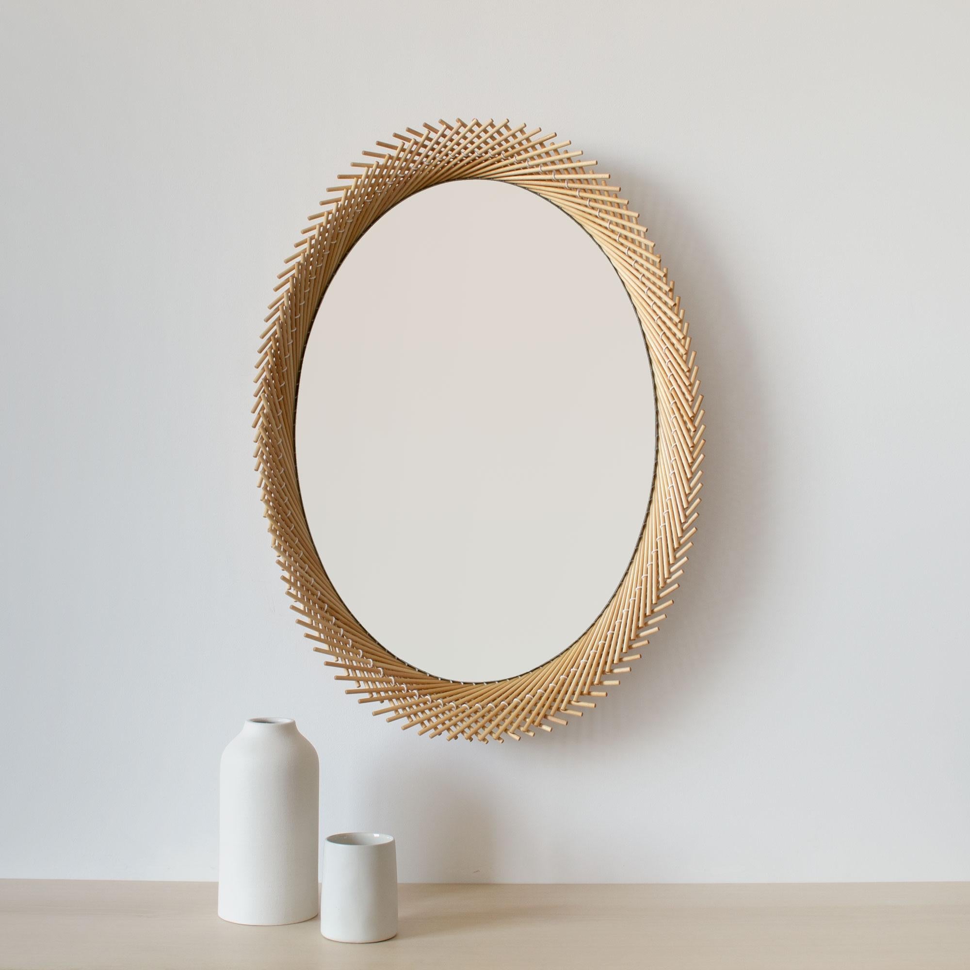 Mooda Mirror Round 24 / Natural Maple Wood, Clear Mirror by INDO- For Sale 2