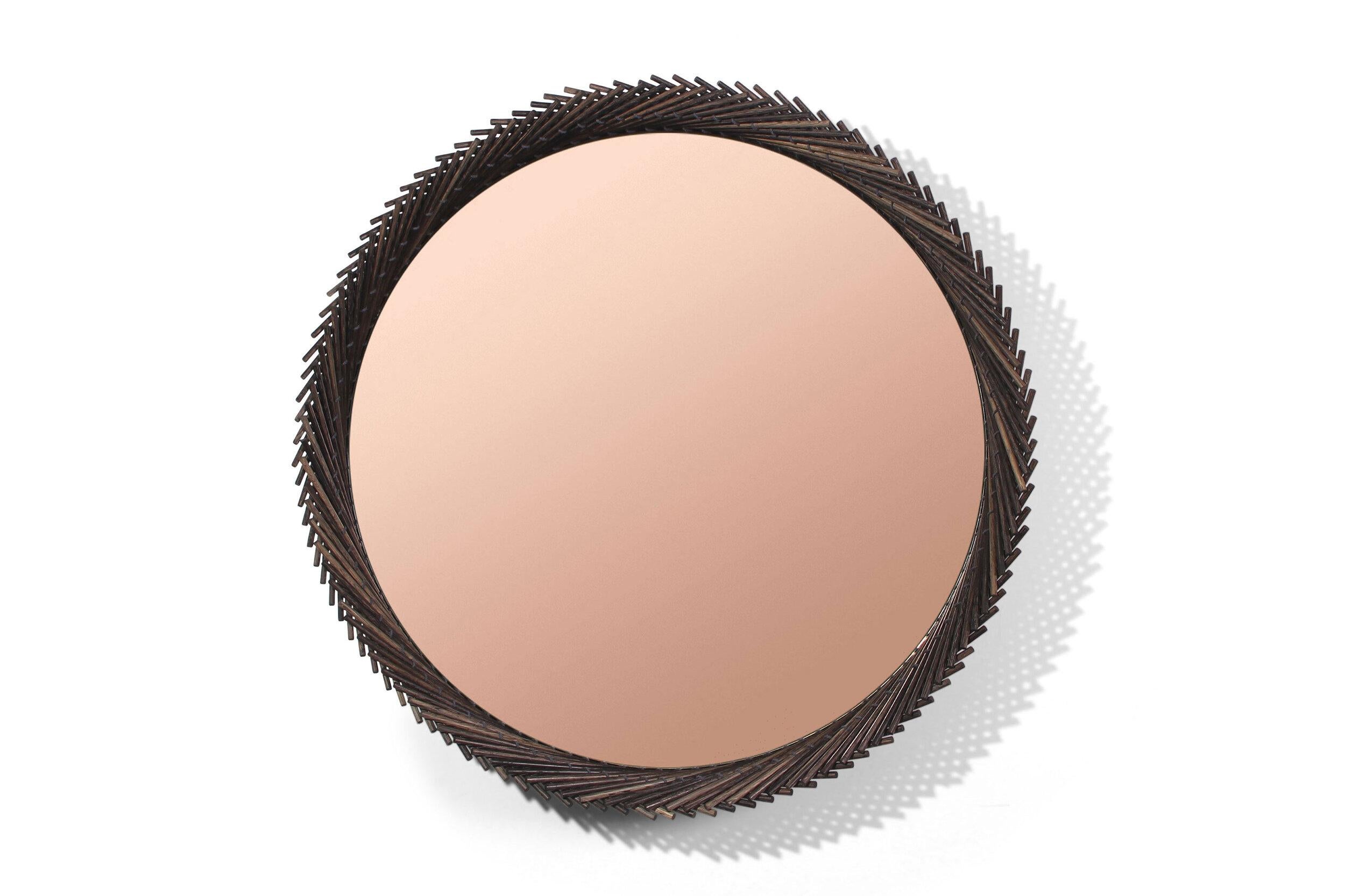 Mooda Maple Round mirror 18´ by Indo Made
One of a kind
Dimensions: Ø 73.7 x 10,2 cm
Materials: Oak, Bronze Tinted Mirror

Also available in other dimensions and materials. Please contact us.
Ø options: 73.7 cm, 88.9 cm and 106.7 cm.
Material