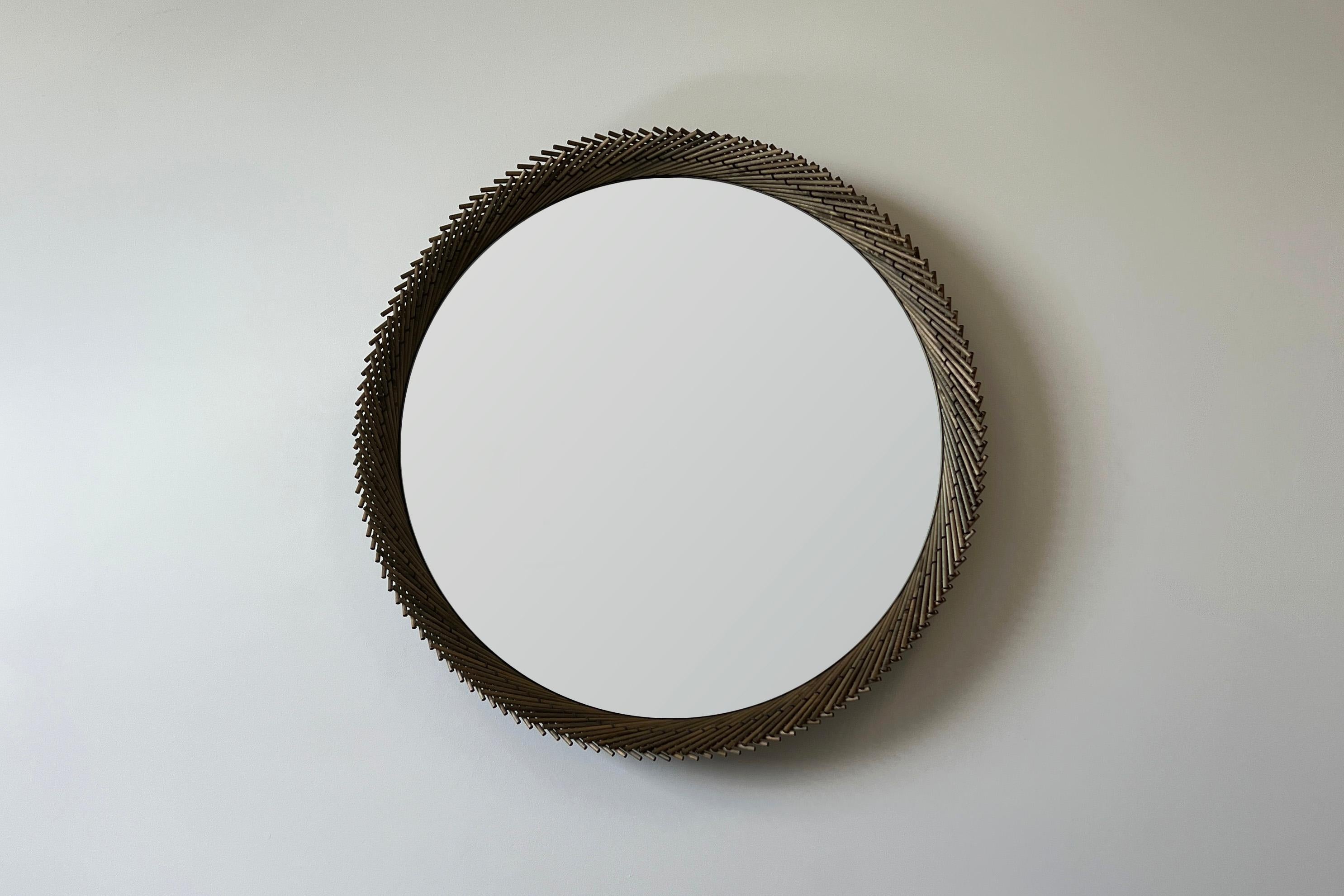 Ebonized Mooda Round Mirror 30 / Oxidized Maple Wood, Clear Mirror by INDO- For Sale