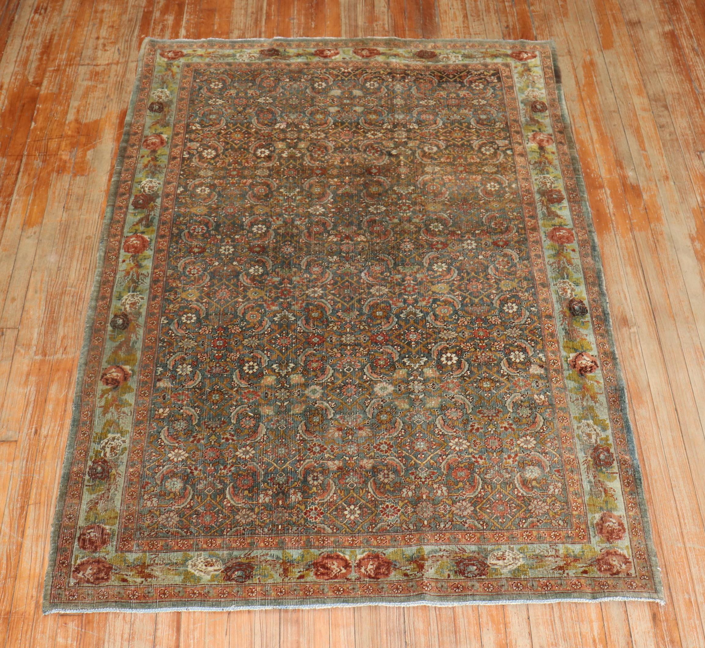 Hand-Knotted Moody Antique Persian Bidjar Accent Rug For Sale