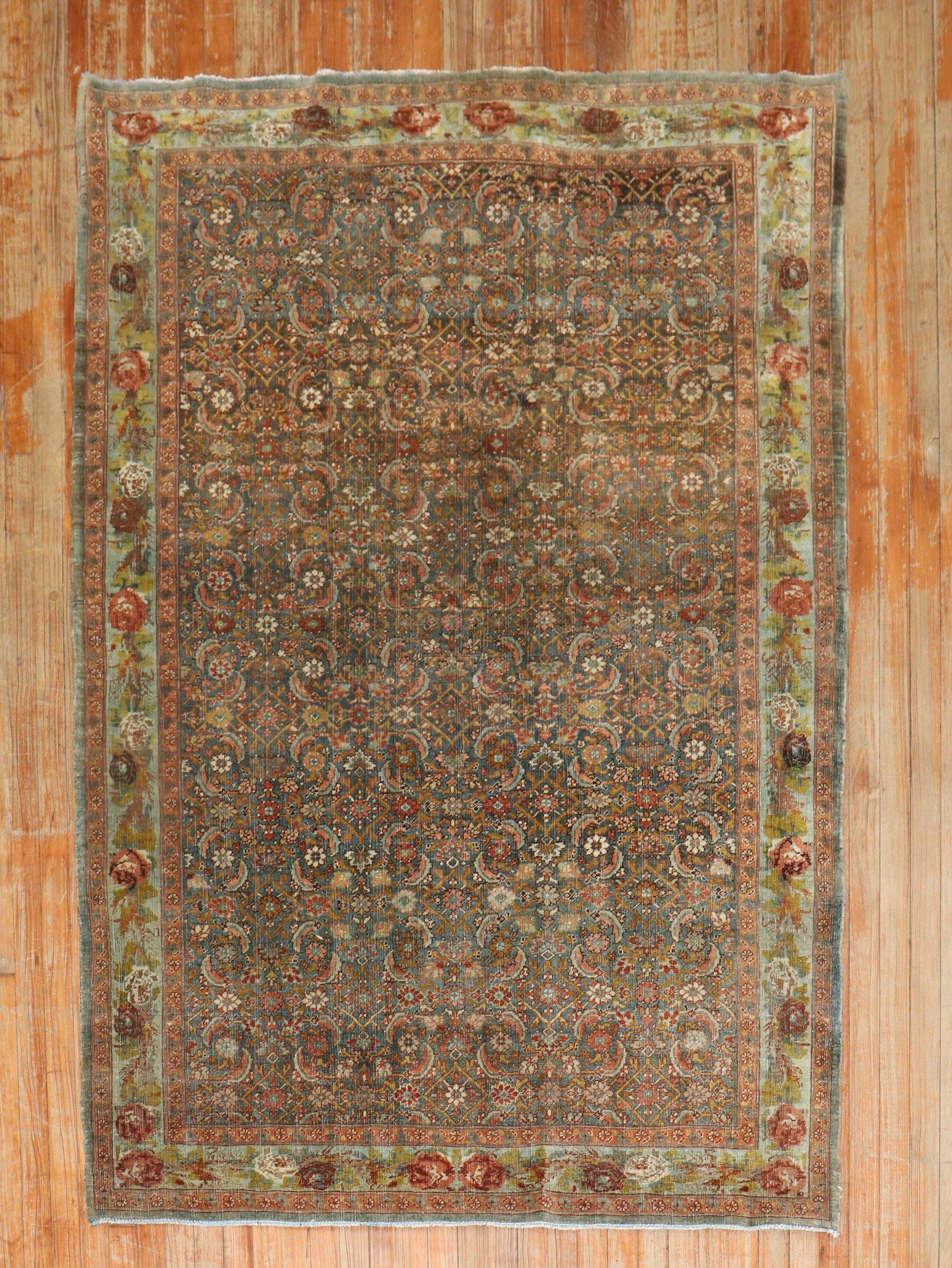 Moody Antique Persian Bidjar Accent Rug In Good Condition For Sale In New York, NY