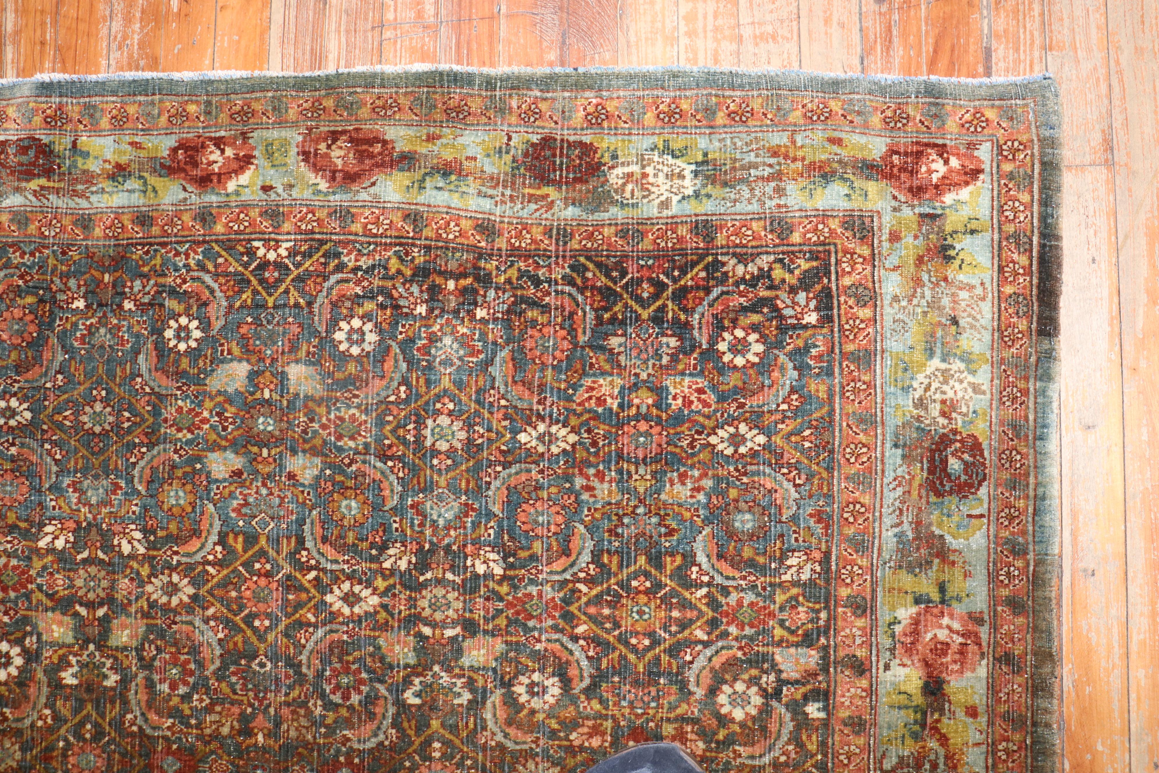 Wool Moody Antique Persian Bidjar Accent Rug For Sale