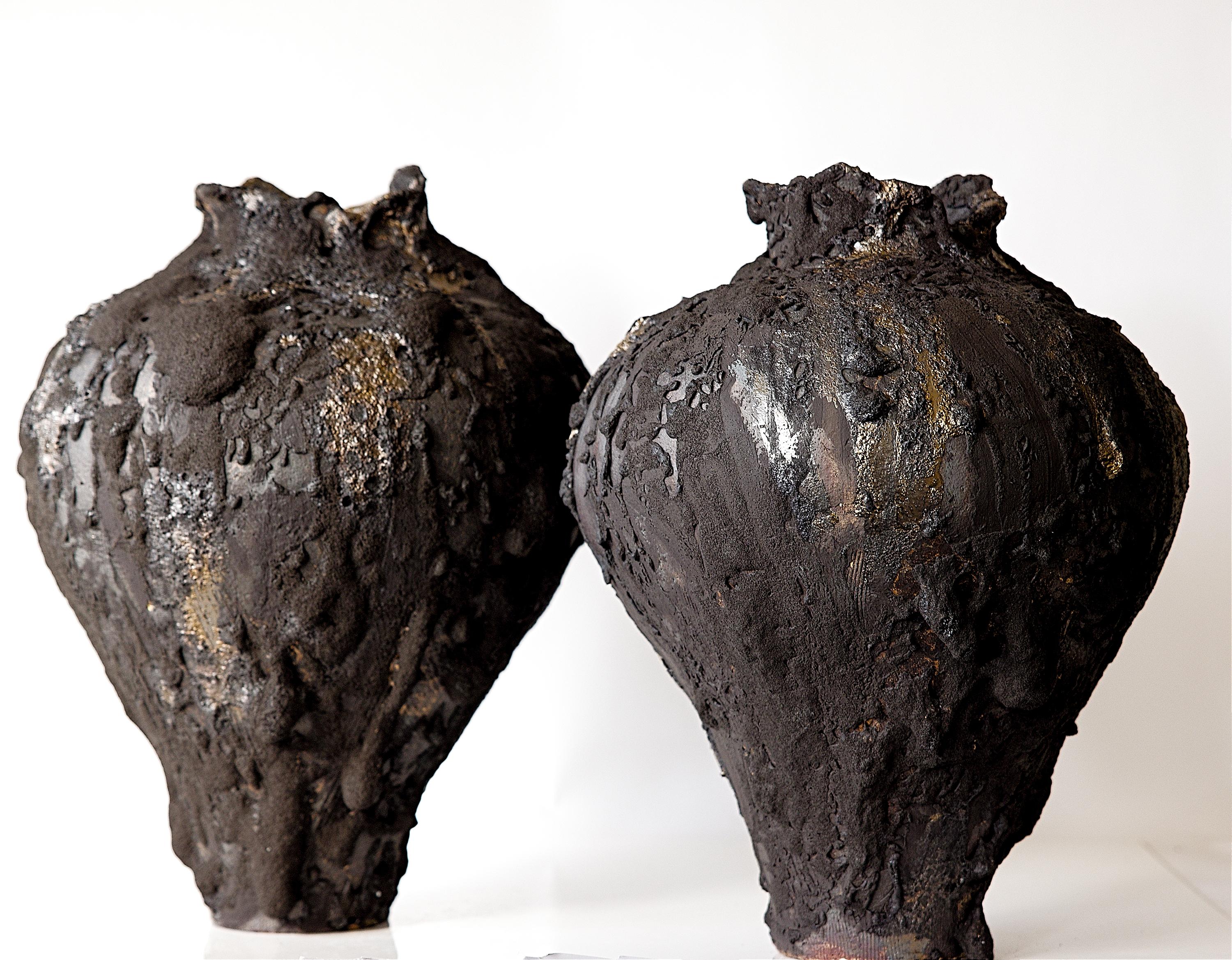 Nero umido  Alto  Vaso Free Form A Hand Made 19