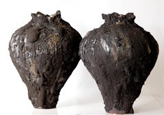 Moody Black  Tall  Free Form Hand Made Vase 19"