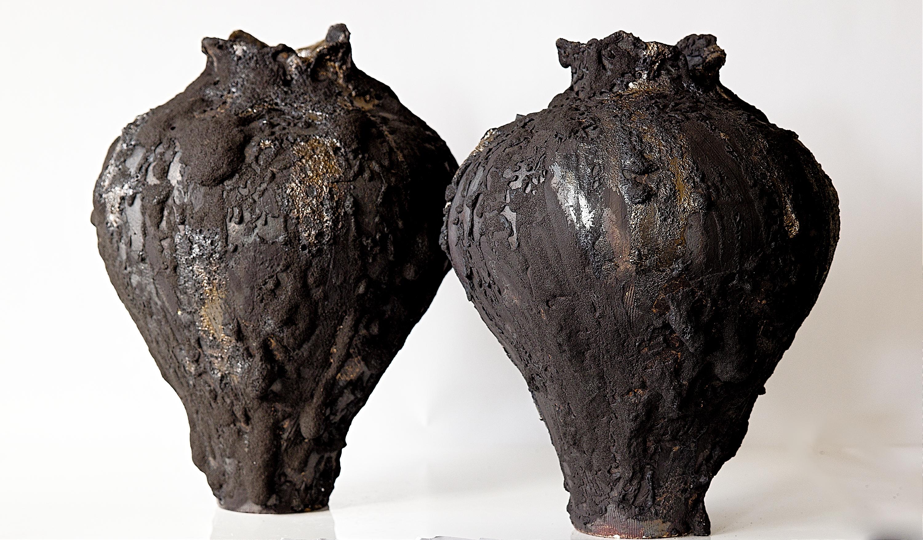 Nero umido  Alto  Vaso Free Form A Hand Made 19